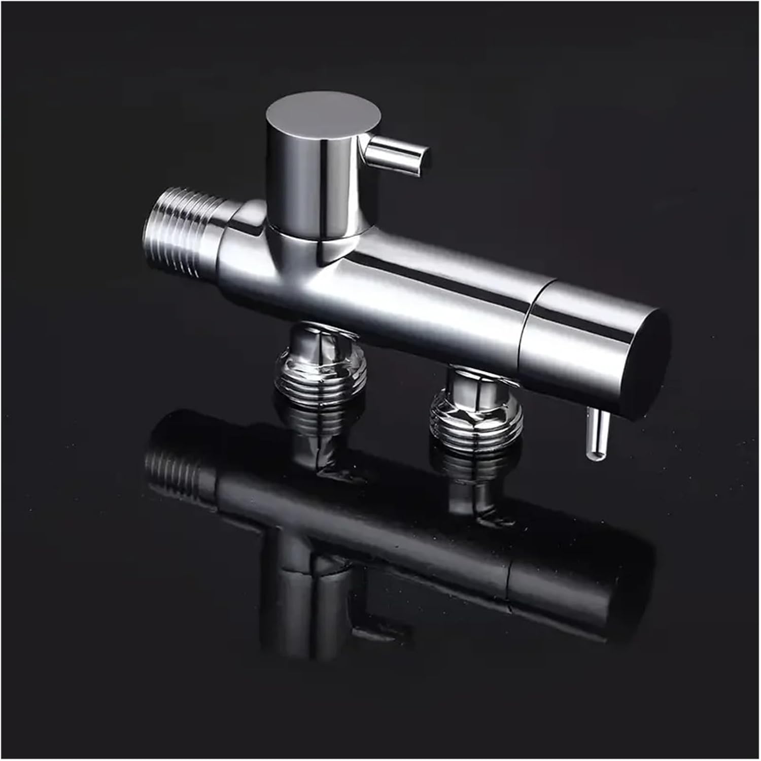 Robinet d'angle 2 sorties chromé - Haute qualité - Pour lave-linge, toilette, chauffe-eau - Filetages 1/2