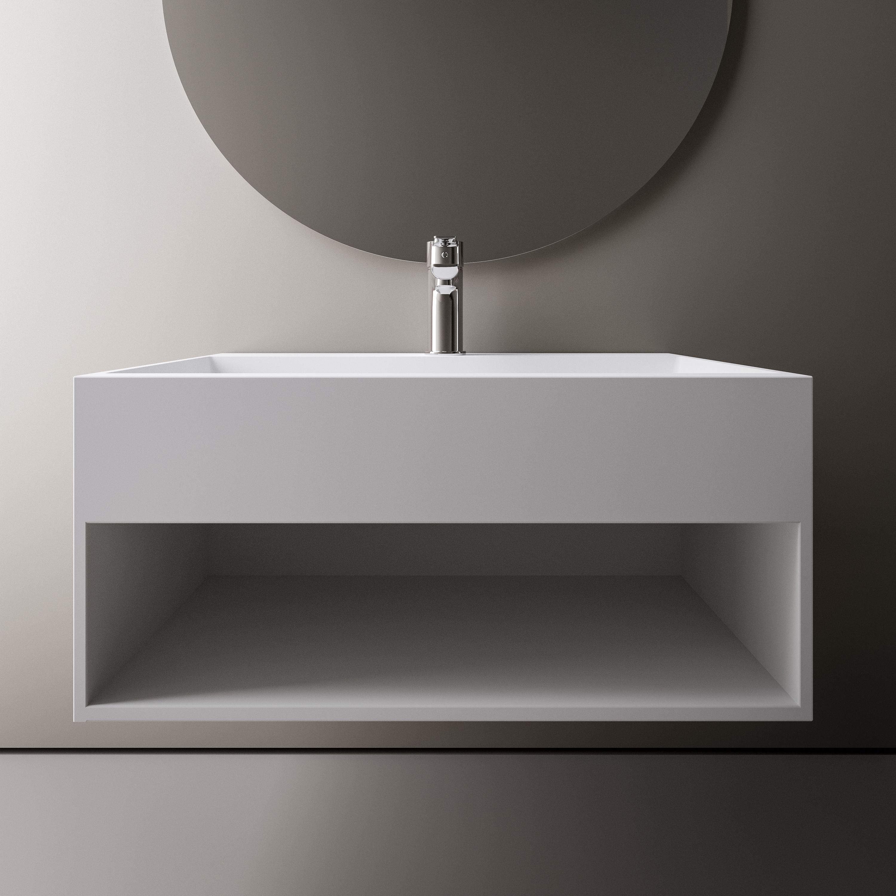 BERNSTEIN - Vasque murale 80x46x28cm en fonte minérale avec espace de rangement - blanc mat - TWG71 - 3