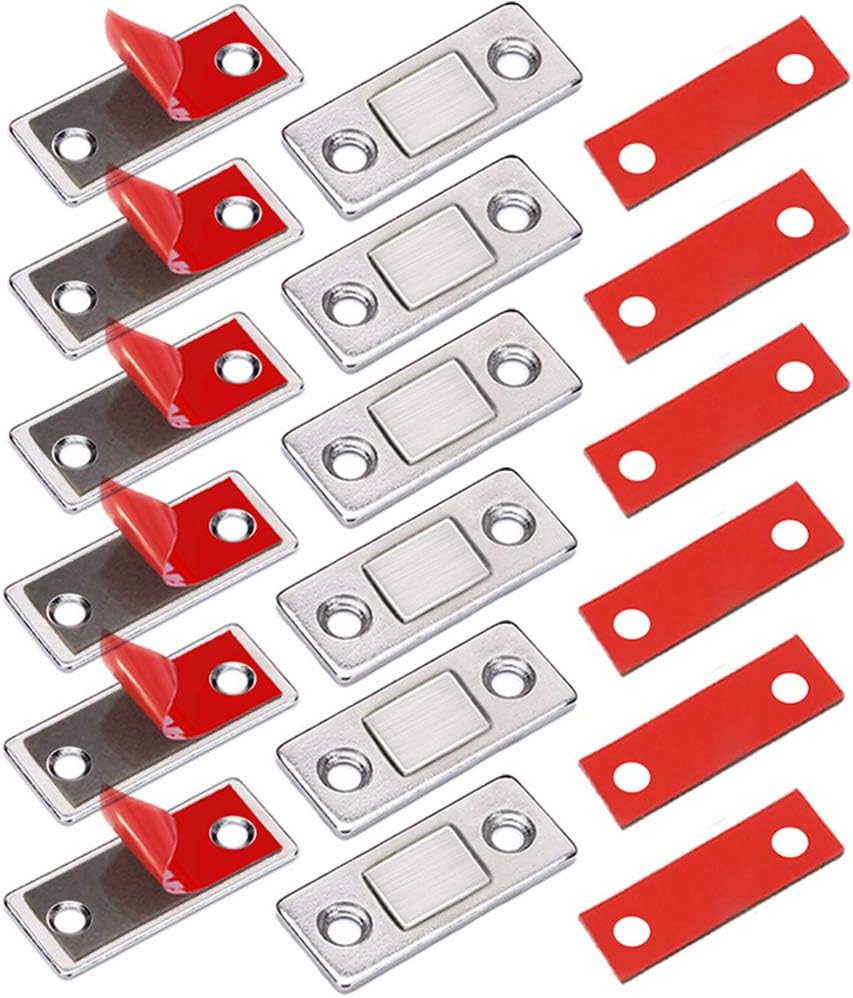 Magnetyczne zatrzaski do drzwi szafek, 6 sztuk, ultracienkie zatrzaski magnetyczne do przyklejenia na magnes, srebrne