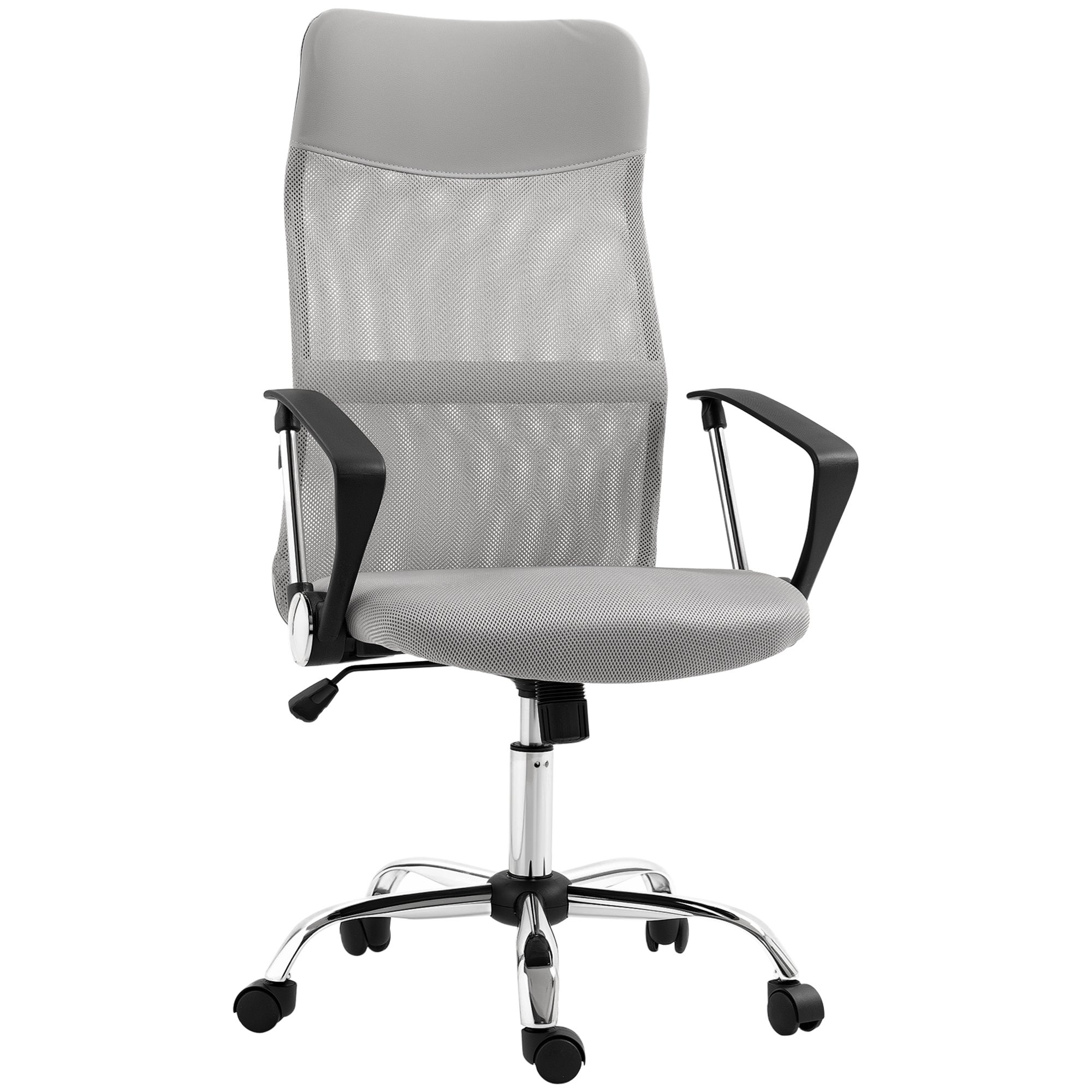 Vinsetto Sedia Ufficio Ergonomica Beige Con Base Cromata - Girevole 360° Con Ruote, Regolabile In Altezza - 3