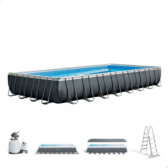 Intex 26374NP - Piscina Ultra XTR Frame rettangolare con Pompa Filtro, Scaletta e Teli, 975x488x132 cm