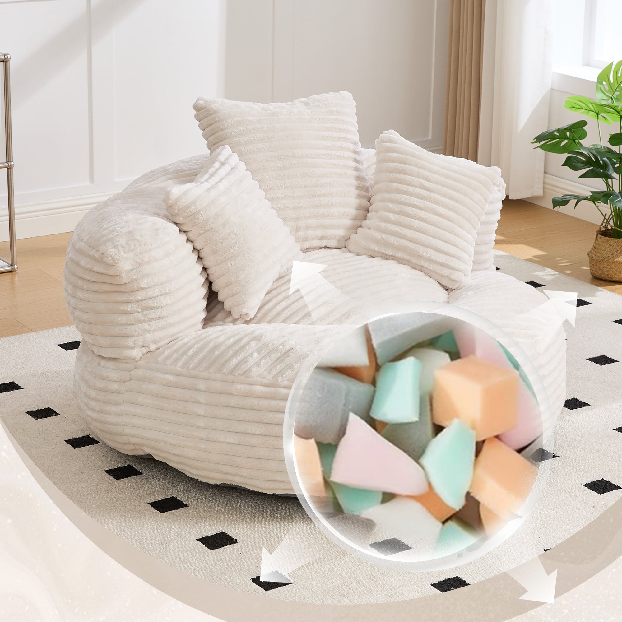 Puf de terciopelo acanalado con respaldo alto y 3 cojines, sillón ...