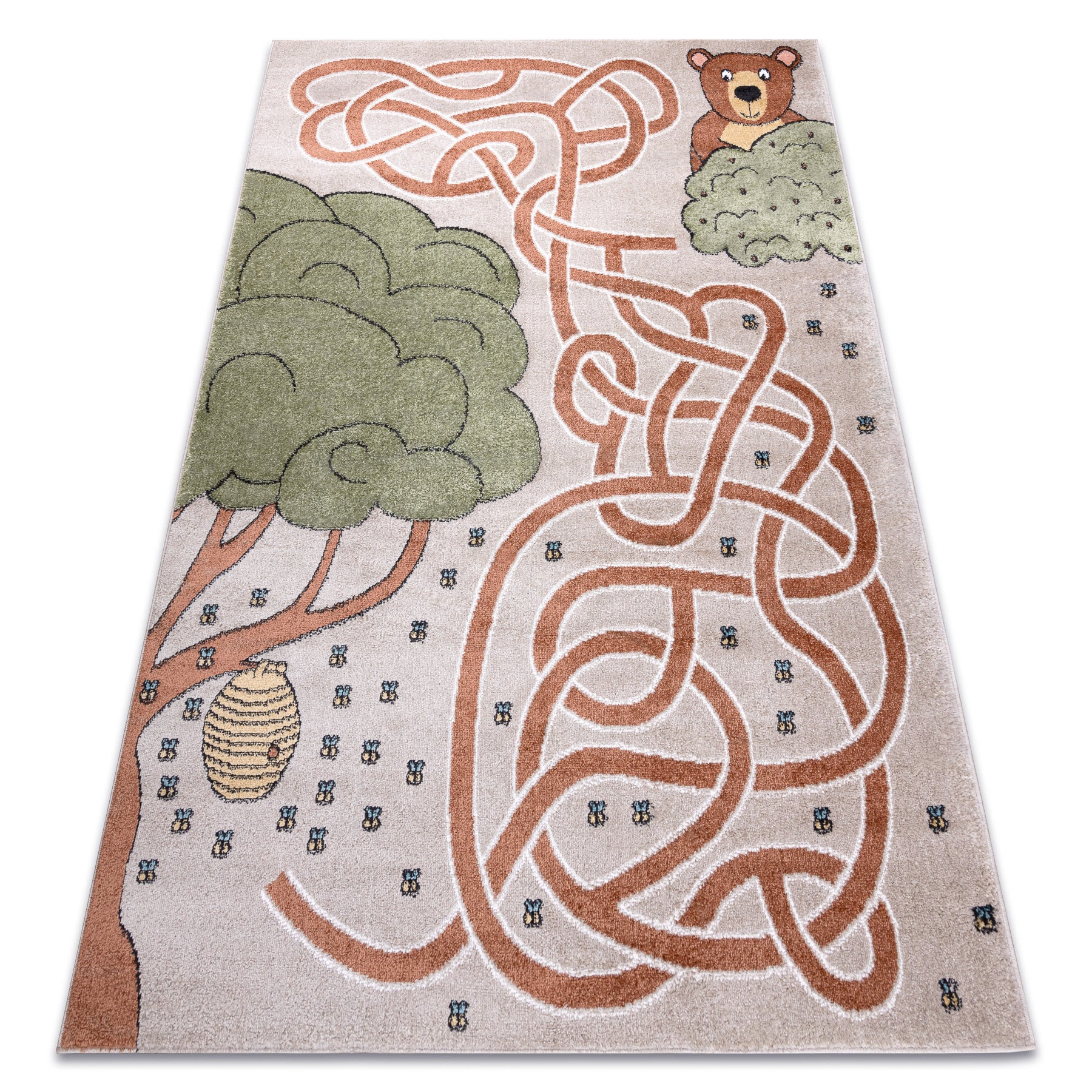 Dywan FUN Honey dla dzieci, niedźwiedź, pszczoły beż 280x370 cm