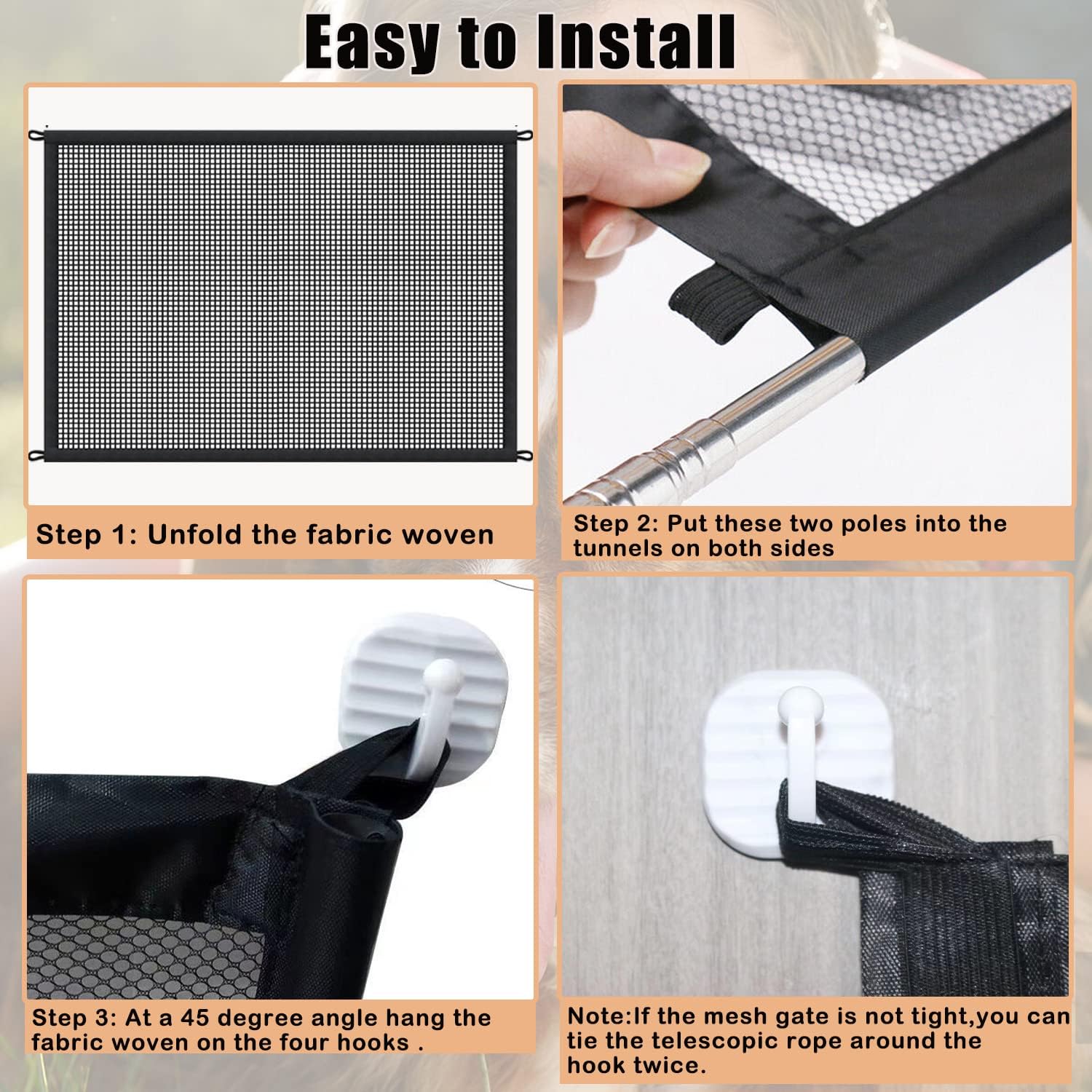 Cancelletto di sicurezza per animali domestici e bambini - Adatto alle scale - Con 4 ganci - 100 x 72 cm - Nero - 4