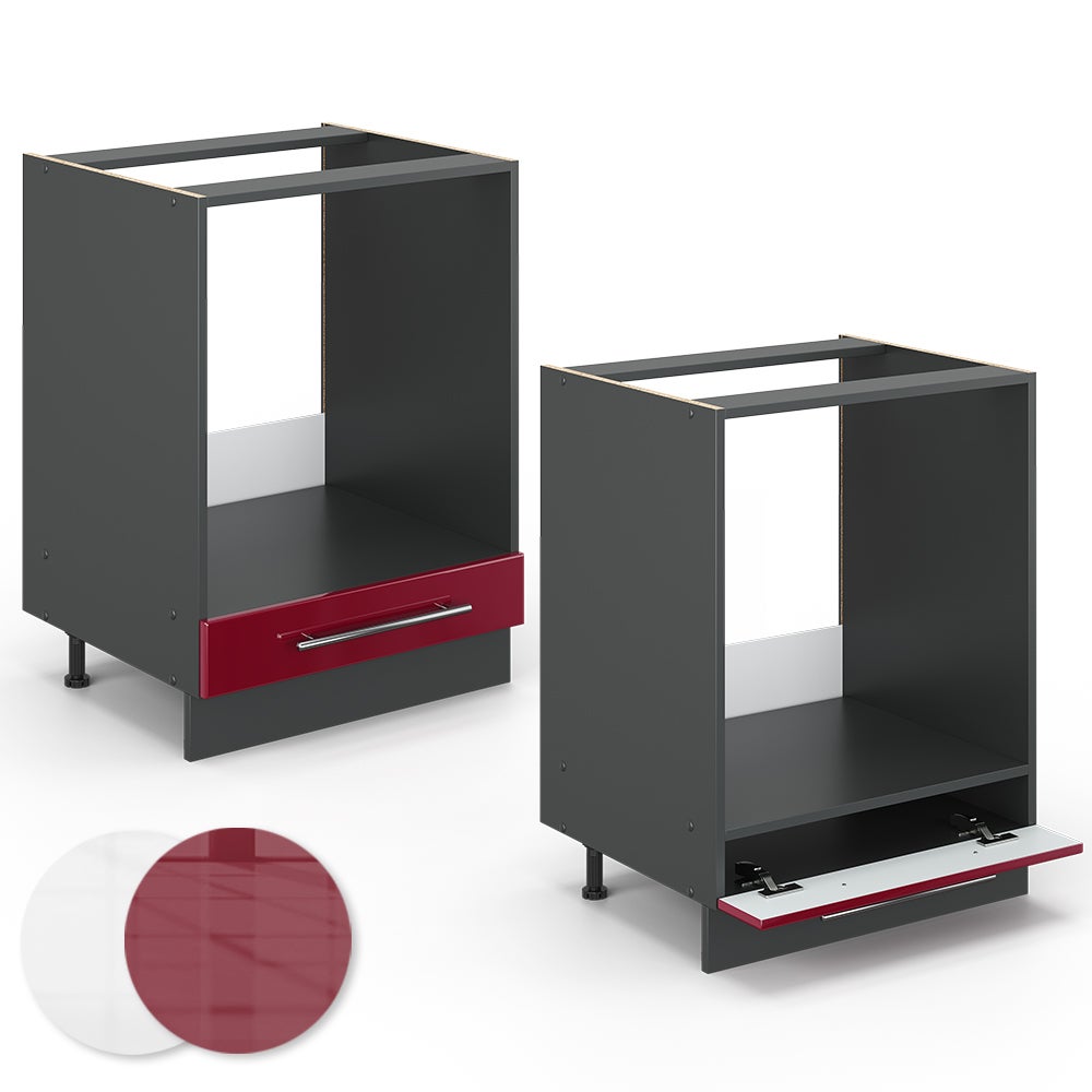Vicco Meuble pour four Fame-Line, Rouge bordeaux Haute brillance, 60cm sans PT - 5