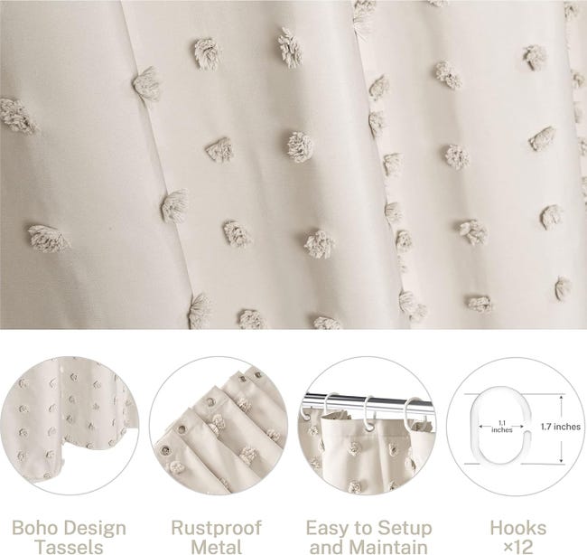 Tenda da doccia plissettata con motivo floreale trapuntato, 180 x 180 cm, minimalista e rustica, con ganci per il bagno, beige (senza asta) | Leroy Merlin Tenda da doccia plissettata con motivo floreale trapuntato, 180 x 180 cm, minimalista e rustica, con ganci per il bagno, beige (senza asta) | Leroy Merlin