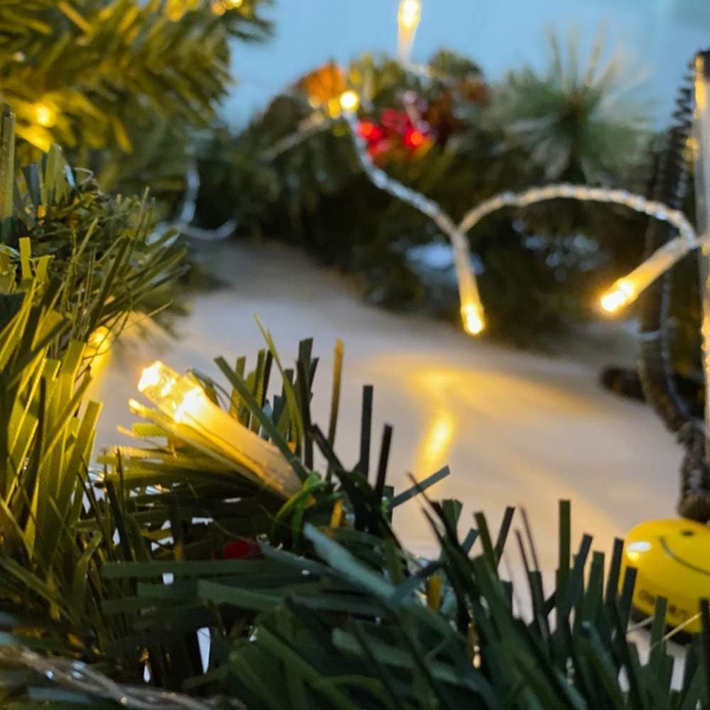 Guirnalda de árbol de Navidad artificial de 180 cm, verde iluminado con piñas y frutos rojos, ideal para decorar chimenea, puerta y escalera. - 2