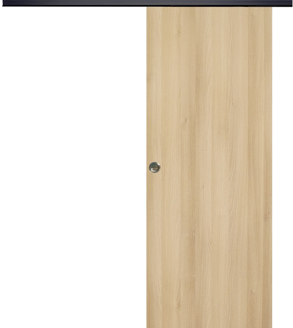 Porte Coulissante Décor Chêne Naturel Honey Oak H204 X L73 Cm, Rail Alu Bandeau Noir, Coquilles Gd Menuiseries - 2