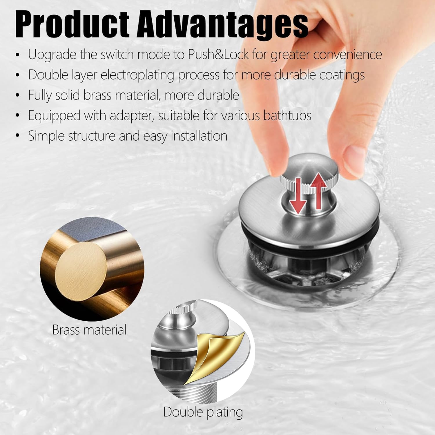 Bouchon Laiton Chromé 43mm Bouchon De Vidange Pour Baignoire En Laiton Argenté - Diamètre 43 Mm - Réglable - Anti-Fuites Bouchon Vidange 43 Mm