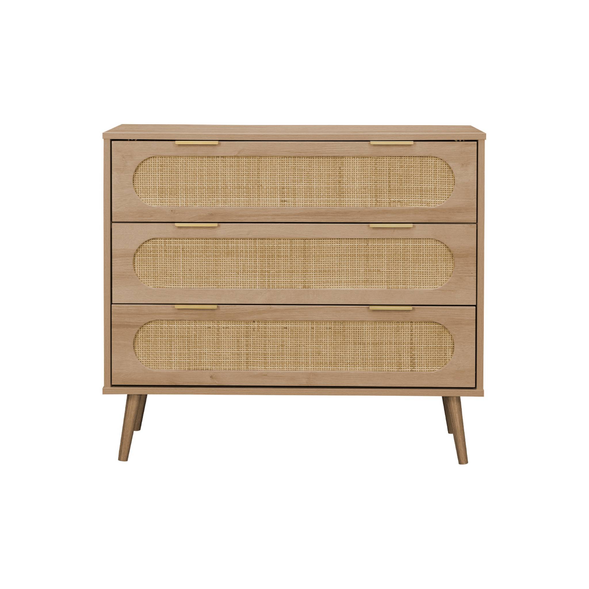 Commode. Eva. décor bois et cannage arrondi. 3 tiroirs L 90 x l 39 x H 79cm EVA - 5