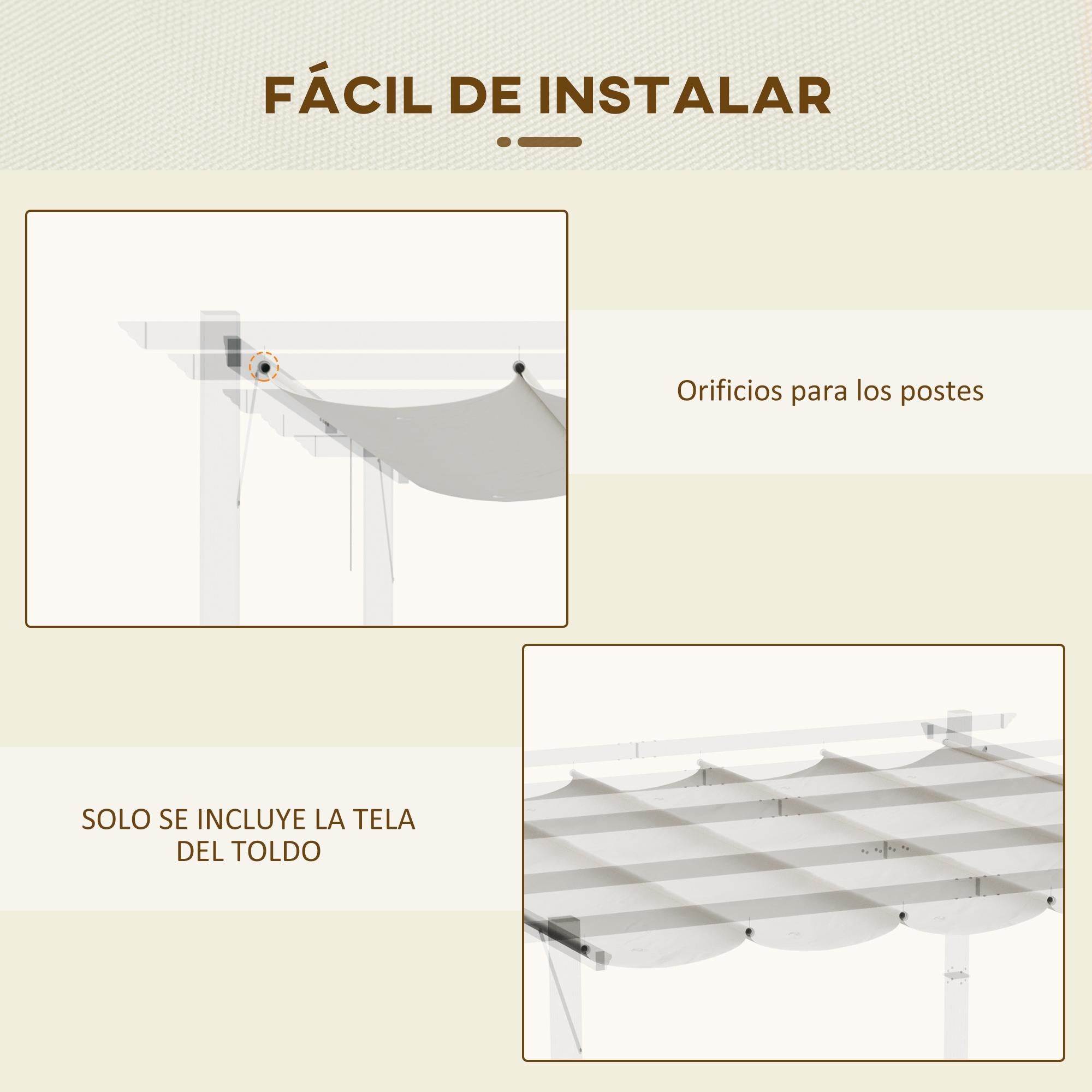 Cubierta para pérgola toldo retráctil Outsunny 350x250 cm crema - 6