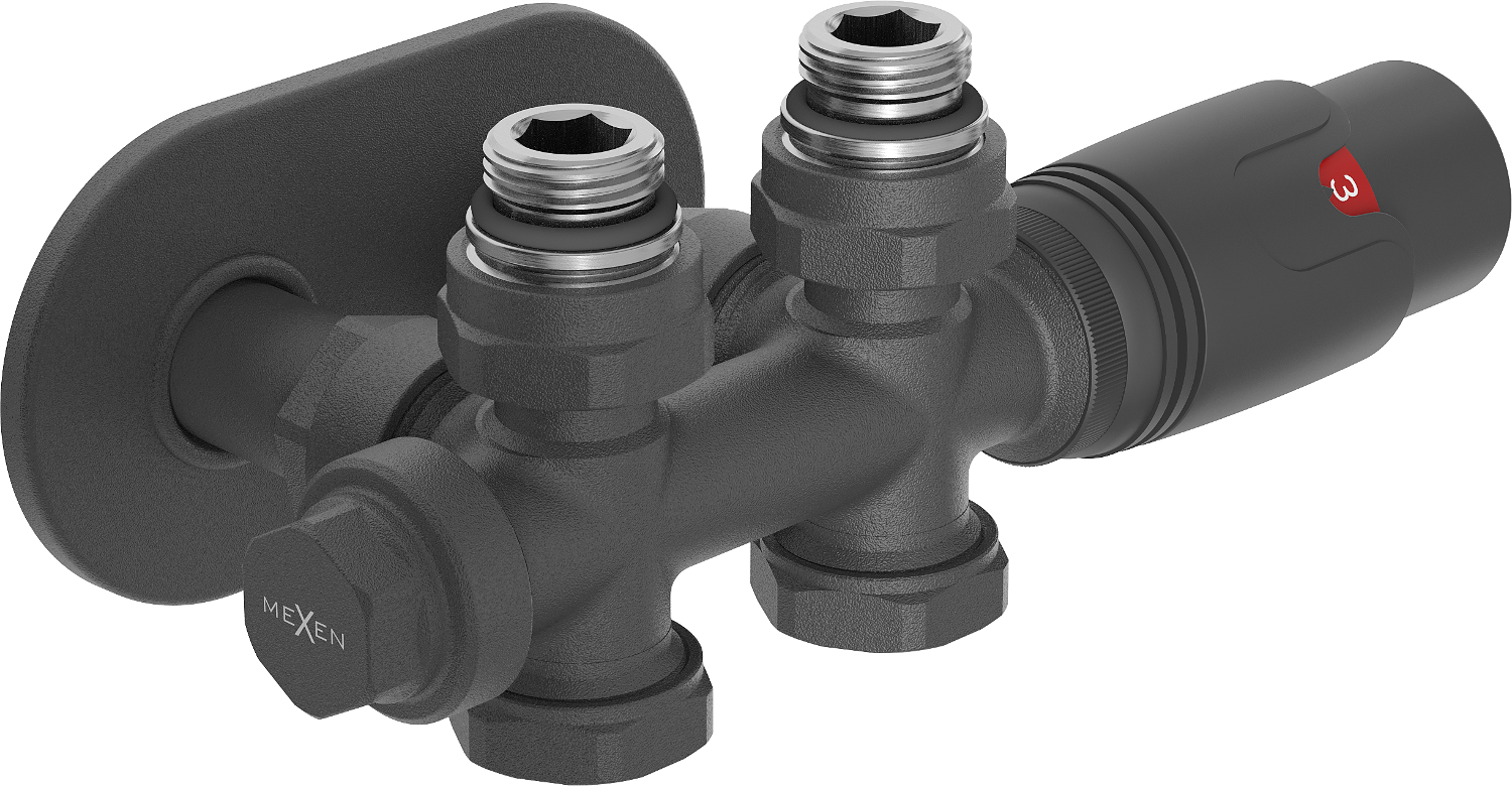 Mexen G00 zestaw termostatyczny kątowy/prosty z maskownicą R, Duplex, DN50, antracyt - W908-900-905-66