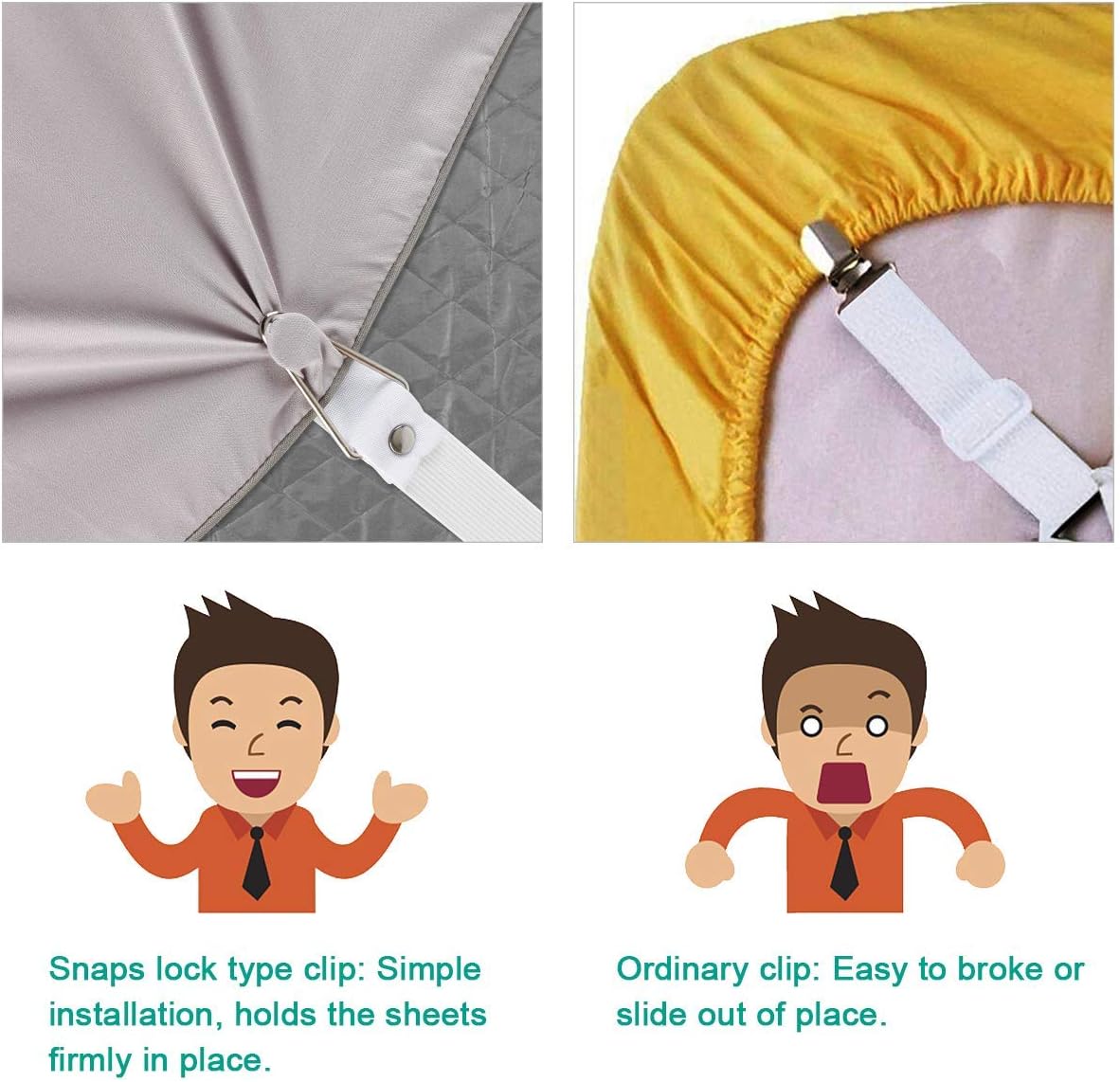 Pinces à draps - Pinces à draps-housses réglables, élastiques pour fixer les draps, les housses de matelas et les coussins de canapé (lot de 4) - 5