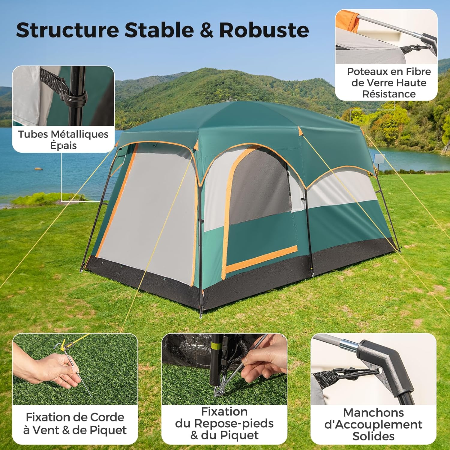 Tente de Camping avec 2 Pièces pour 4-6 Personnes, Tente Familiale Double Couchage Double - 3