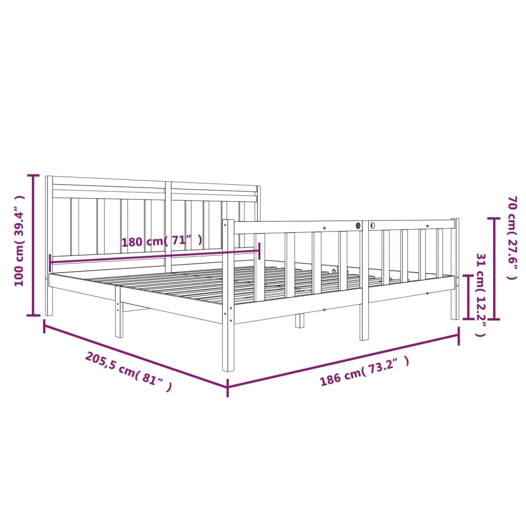 Cadre de lit sans matelas en bois massif - 9