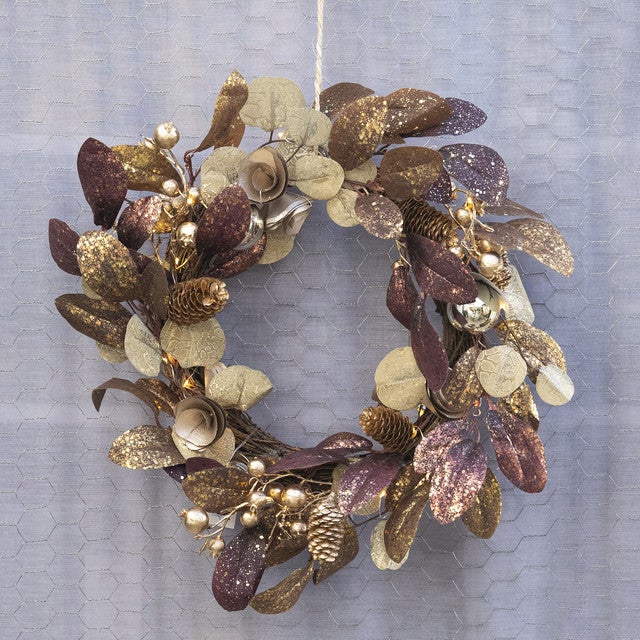 Couronne De Noël Lumineuse Avec Timer - Diamètre 30 Cm, Décorations Incluses, Pour Porte, Fenêtre, Escalier