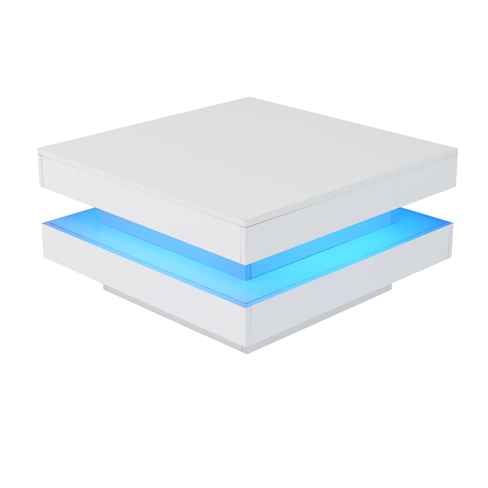 Stolik kawowy kwadratowy 70 x 70 x 36 cm z diodami LED - Płyta wiórowa - Nowoczesny i technologiczny styl - Biały - 5