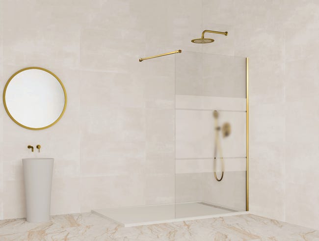 Paroi fixe de douche SCREEN Doré Décoré 88-90 cm (Comprend bras de