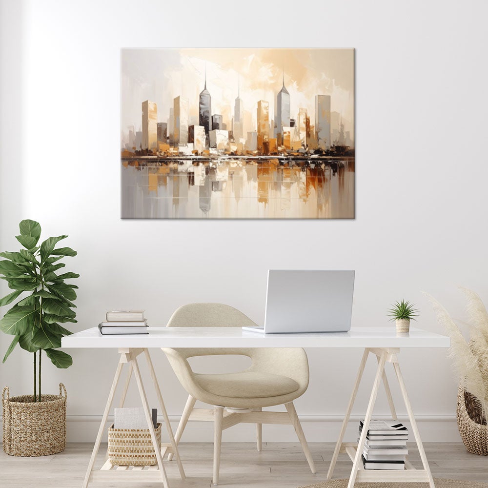 Obraz do salonu sypialni biura, Nowoczesne Miasto w kolorach beżu 100x70 - 2