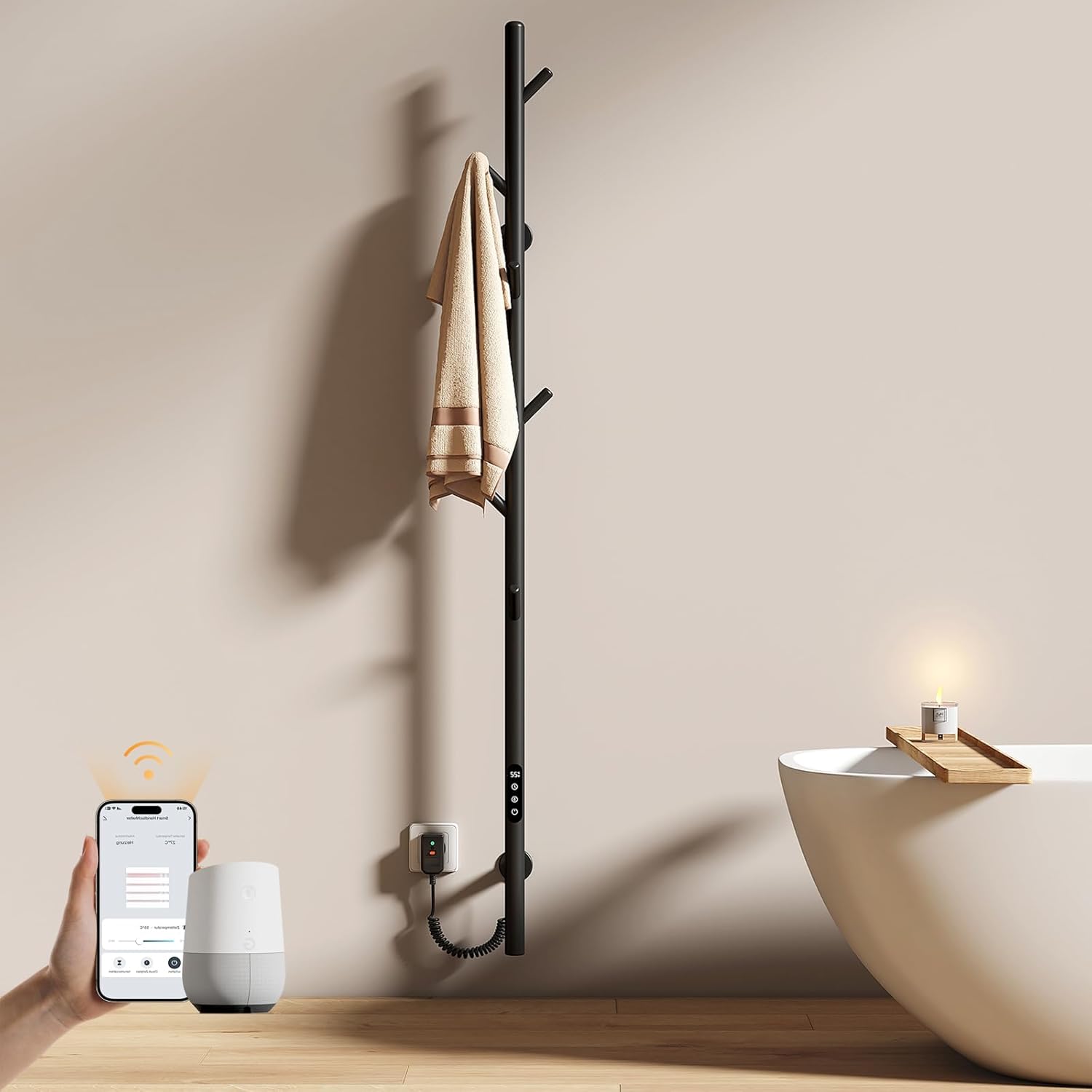 EMKE Suszarka elektryczna 100W 150x12.5 cm czarny mat - WiFi+TUYA+Głos (Google/Alexa) grzejnik elektryczny