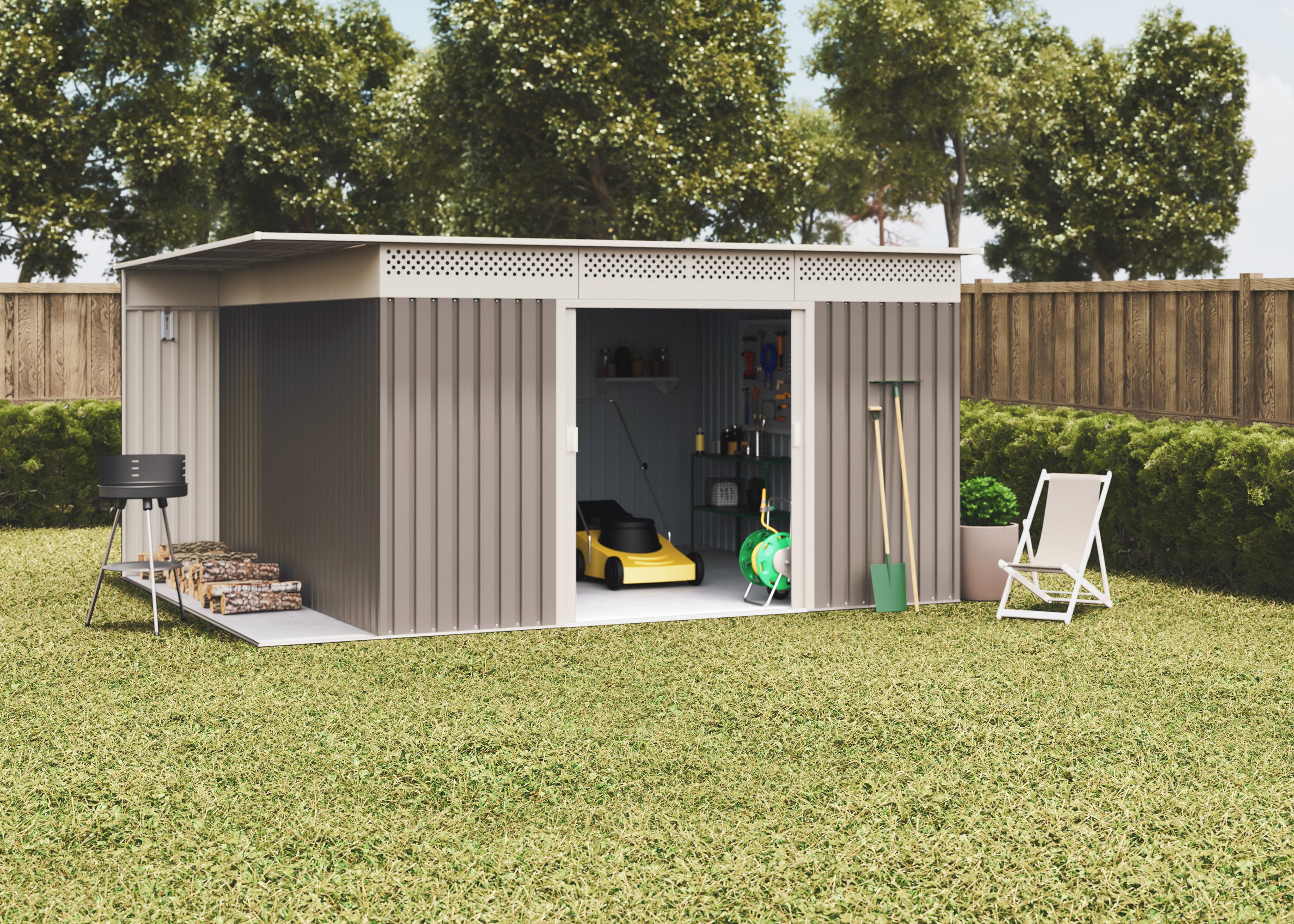 Abri de Jardin Premium Uppsala 13.22m2 avec bûcher - Garantie 10 Ans -397x333x191cm. Remise Métal - 4