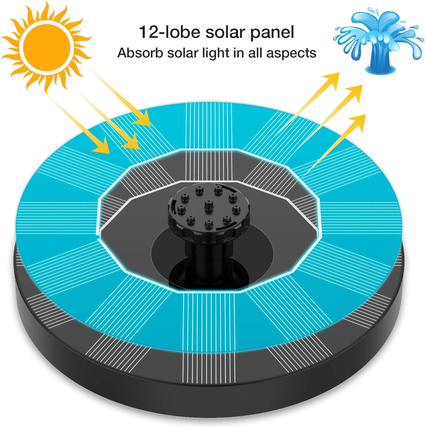 Fontaine solaire d'extérieur avec 6 buses, pompe solaire pour étang, piscine, patio, décoration, 16 cm - 5