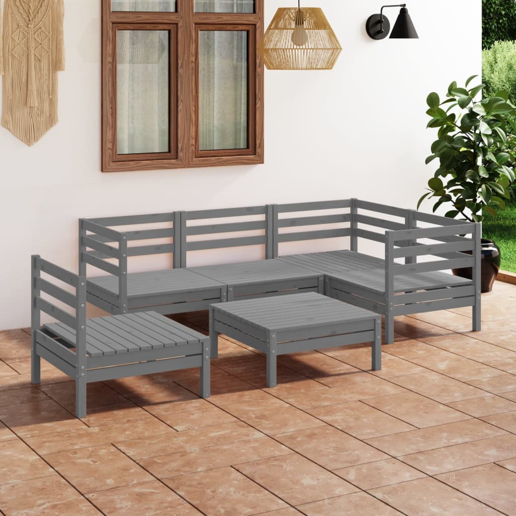 Salon de jardin 6 pcs Bois de pin massif Gris 10 - 2