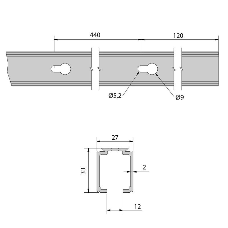 Rail en aluminium pour SLID'UP 1000 - 1,95 m - 2