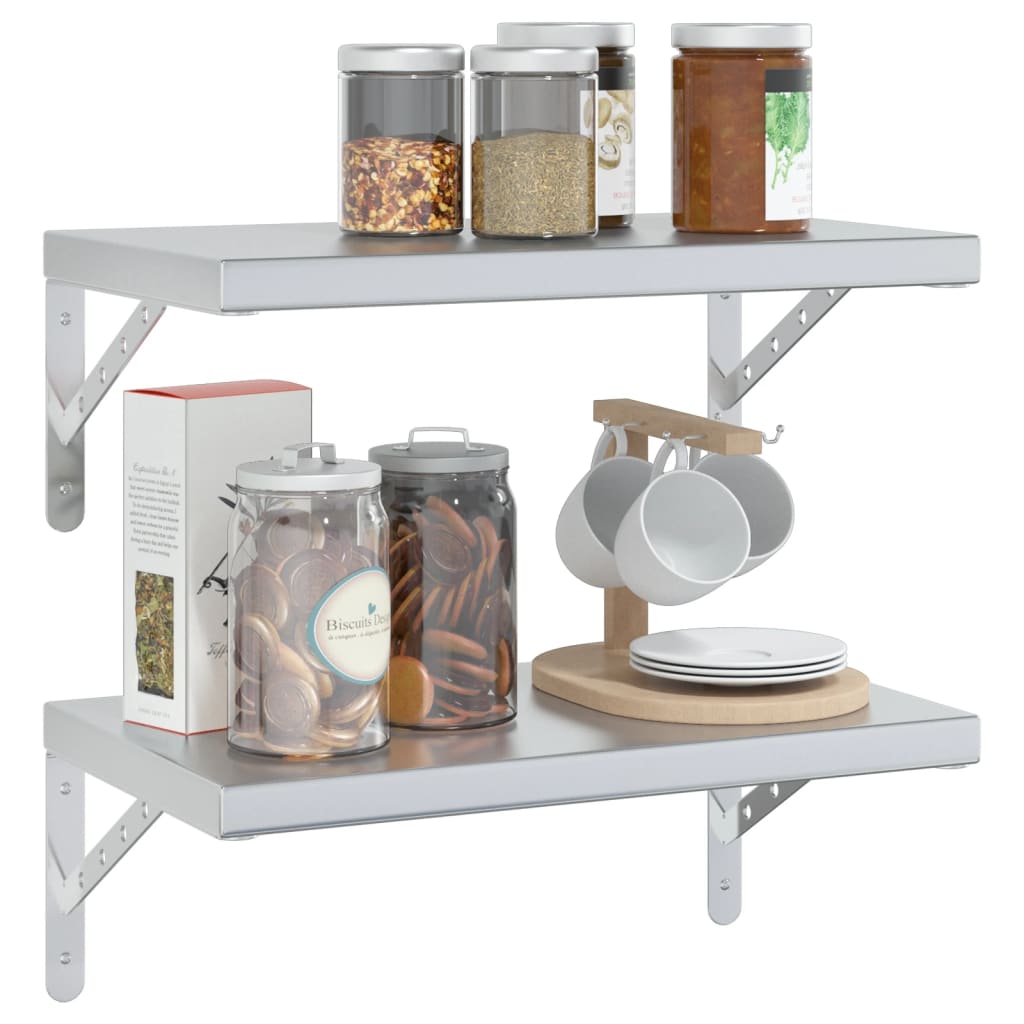 2 pcs Étagères murale | Étagère flottante | Étagères de rangements 50x30 cm argenté acier inoxydable CFW85311 - 4