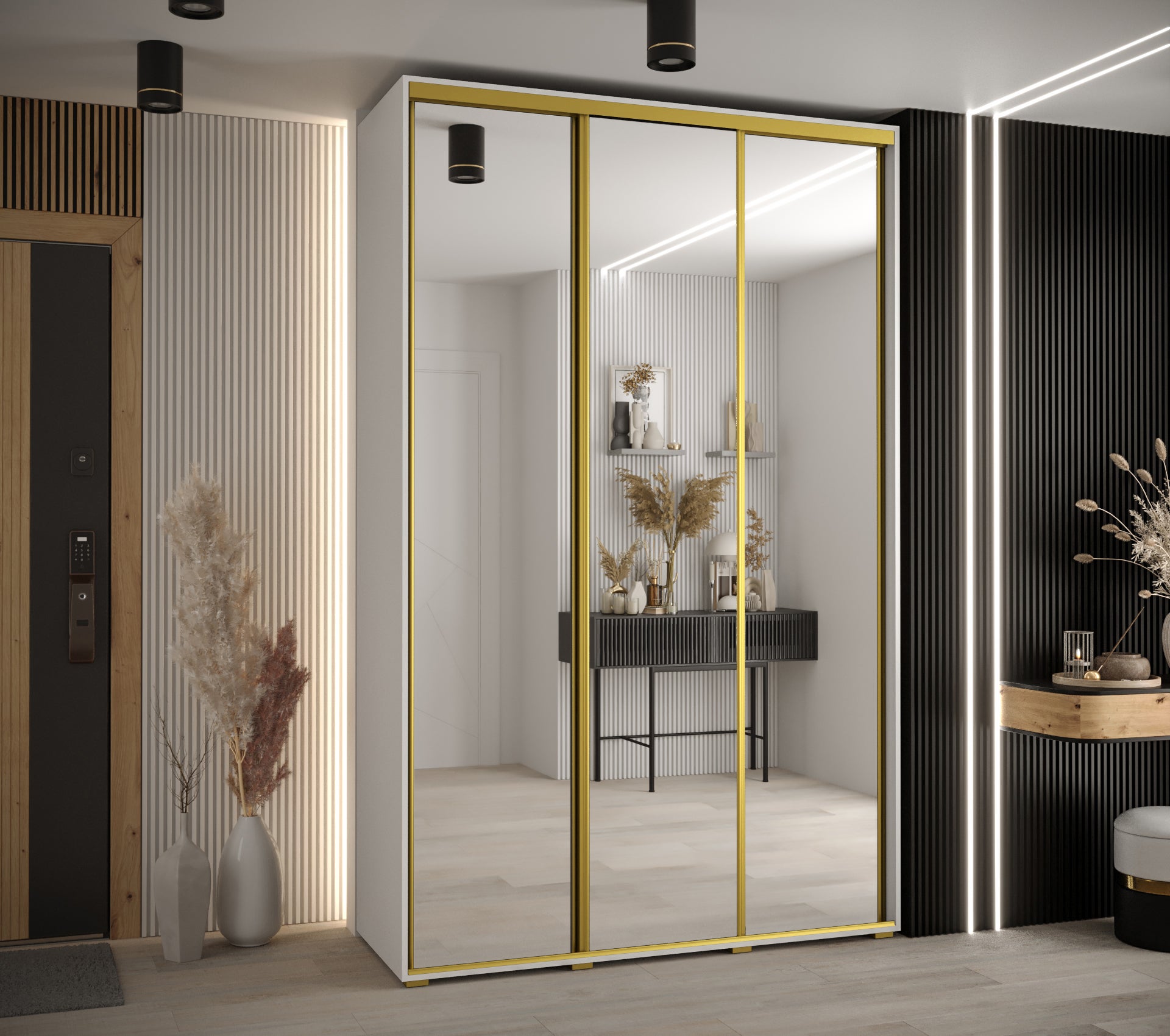 Szafa przesuwna z lustrem wysoka Davos 2 150 x 60 x 235,2 cm biały + biały + u. złoty - Abiks Meble - 2