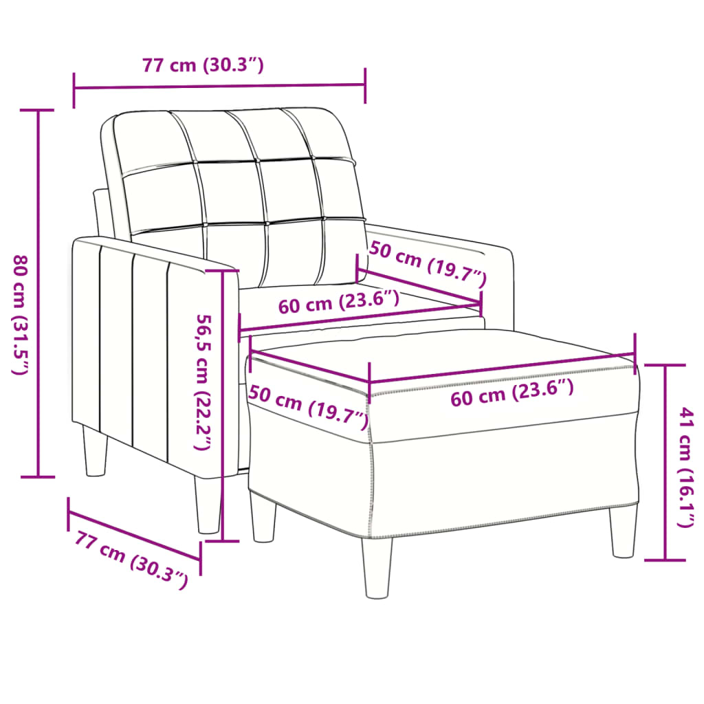 Fauteuil avec repose-pied Rose 60 cm Velours - 7