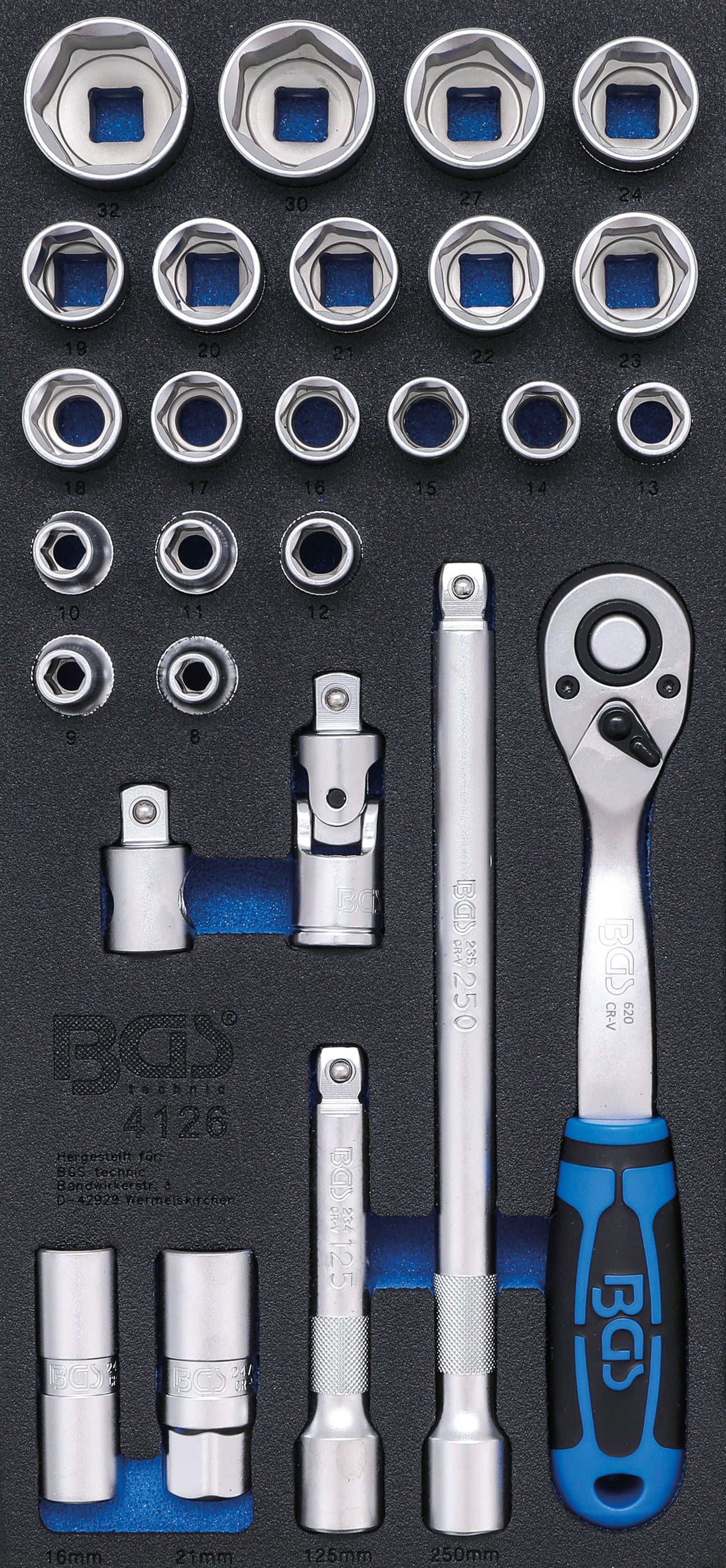 BGS Wkład do wózka warsztatowego 1/3: Zestaw kluczy nasadowych 12,5 mm (1/2") 27cz. - 4126