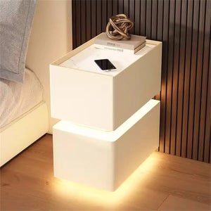 Yusong Comodino LED Con Ricarica USB E 2 Cassetti – Bianco Moderno 40x35x60 Cm, Per Camera Da Letto - 3