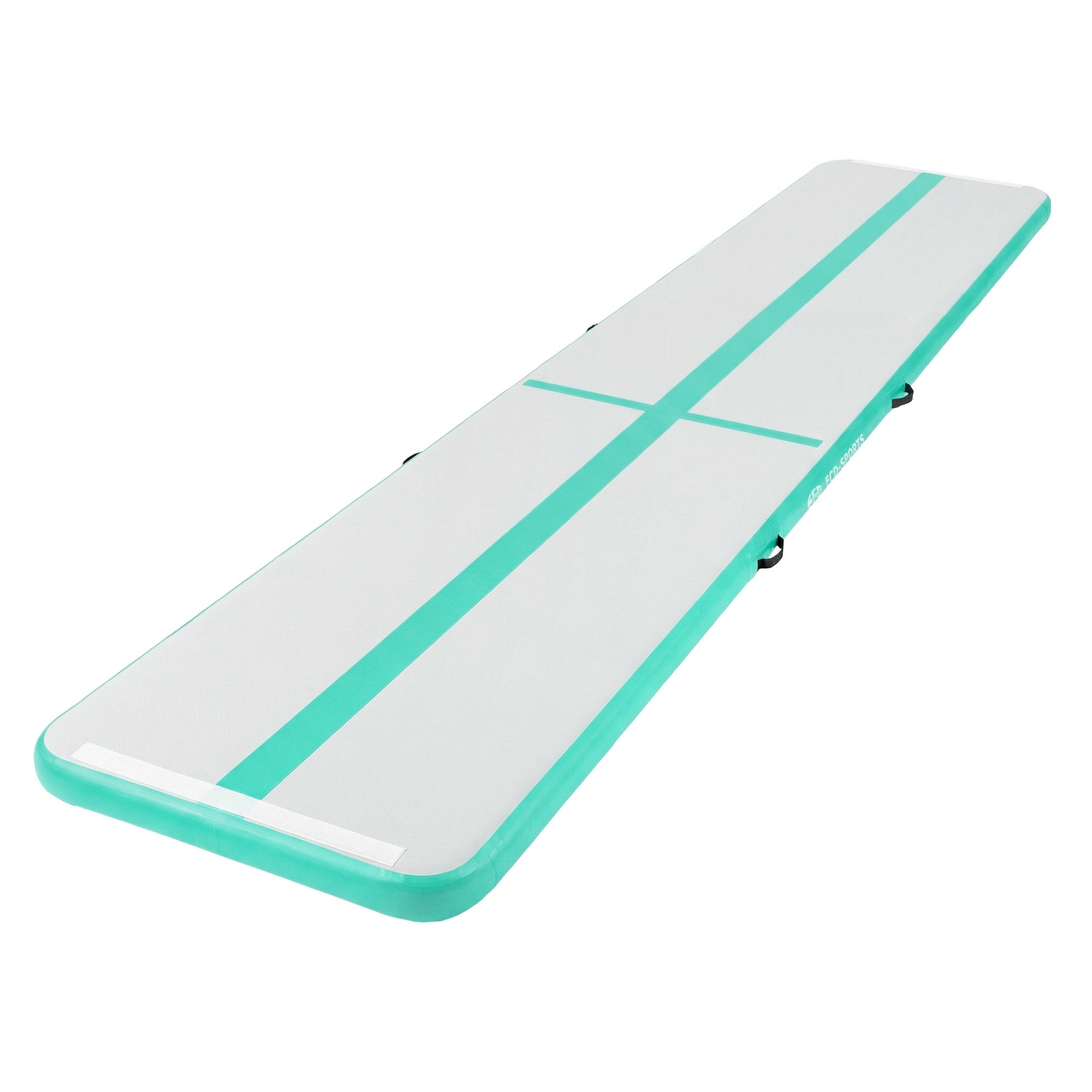 ECD Germany dmuchana mata gimnastyczna airtrack 5m zielono-miętowy do jogi pilates ćwiczeń akrobatycznych z torbą transportową i elektryczną pompką