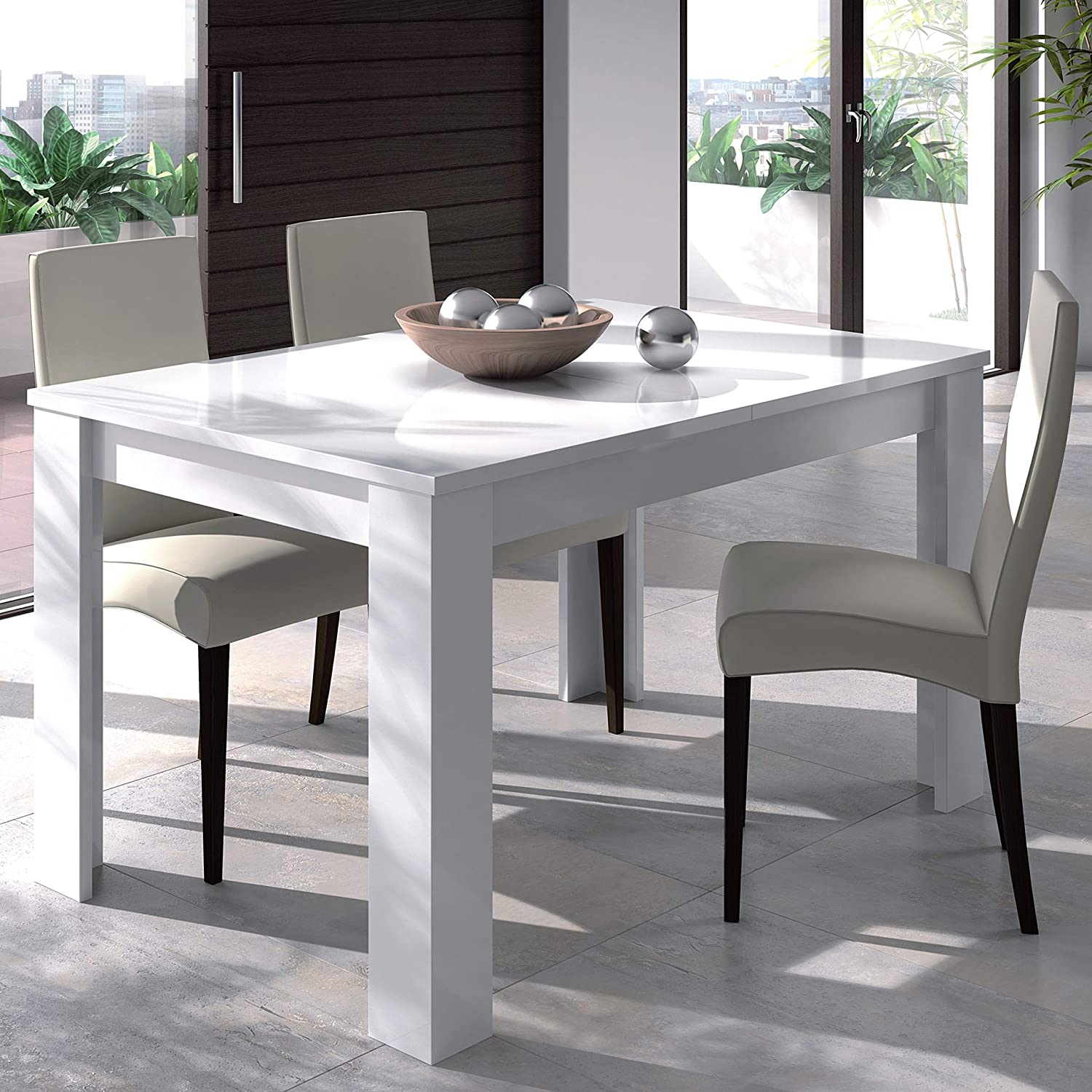 Mobelcenter – Mesa de Salón/Comedor Extensible Kendra – Ancho: 140 cm x Fondo: 90 cm x Alto: 78 cm – Ancho Extendida: 190 cm (Blanco Brillo) - (0486) - 3