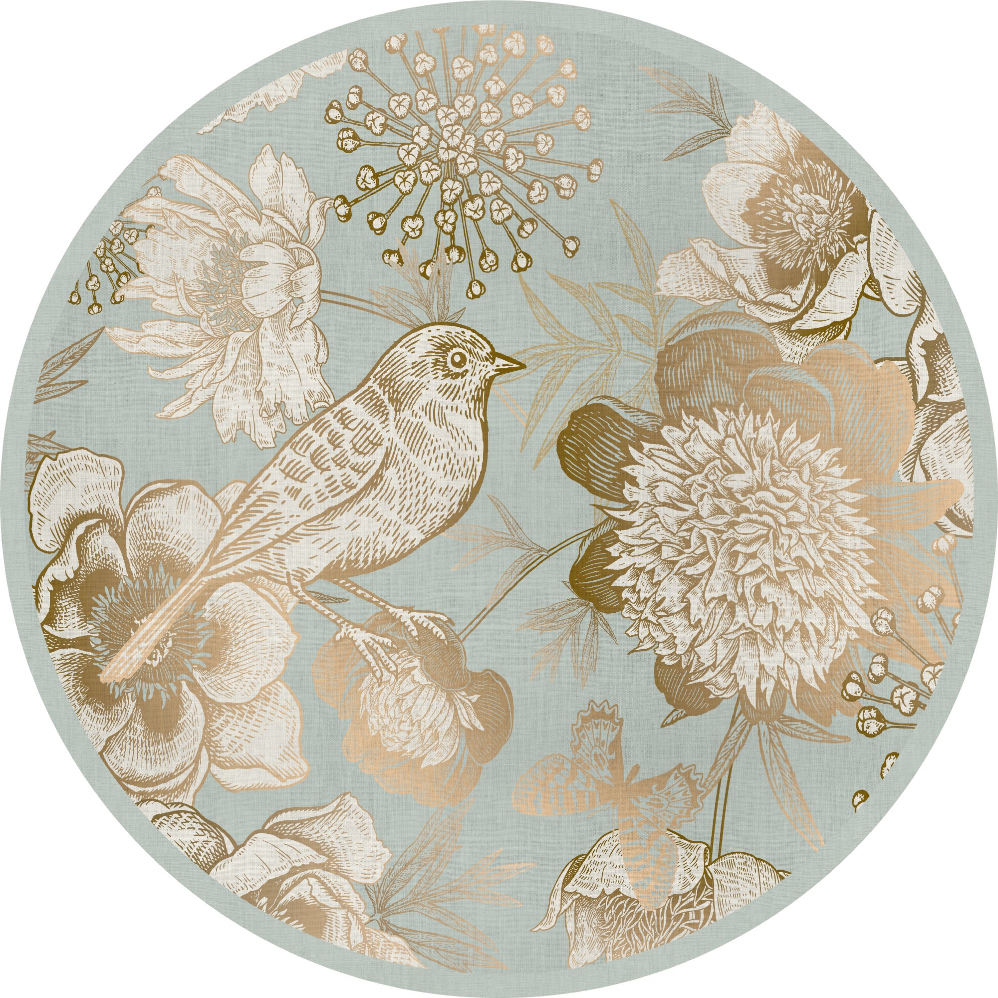 Tapis antidérapant en vinyle Pájaro dorado [Diam] 200 cm - PVC imprimé, lavable, ignifuge, pour le salon ou la cuisine - 2