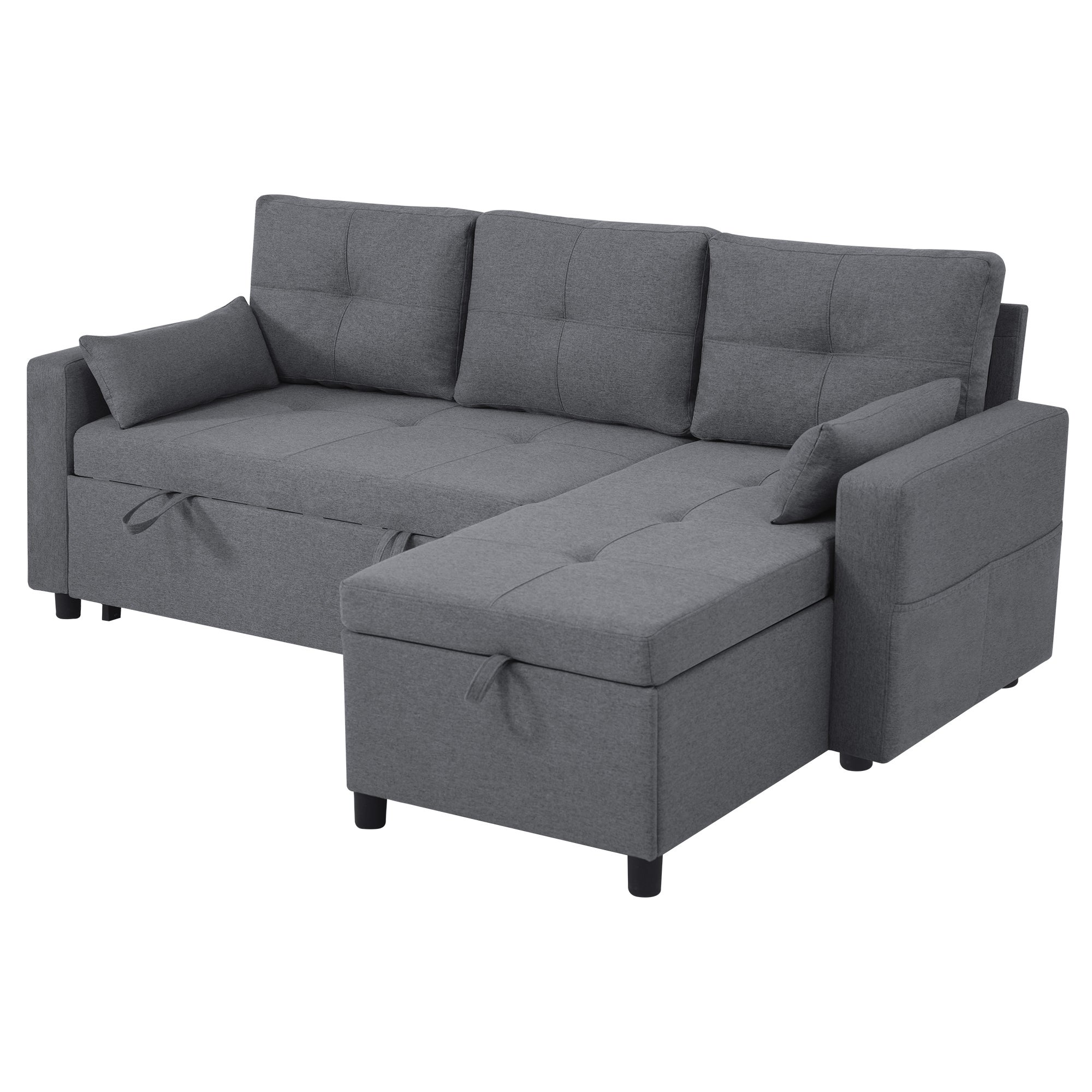 Canapé d'angle convertible 4 places en lin - 205 x 139 x 87 cm - espace de rangement et porte-gobelet - avec fonction sommeil - Gris - 9