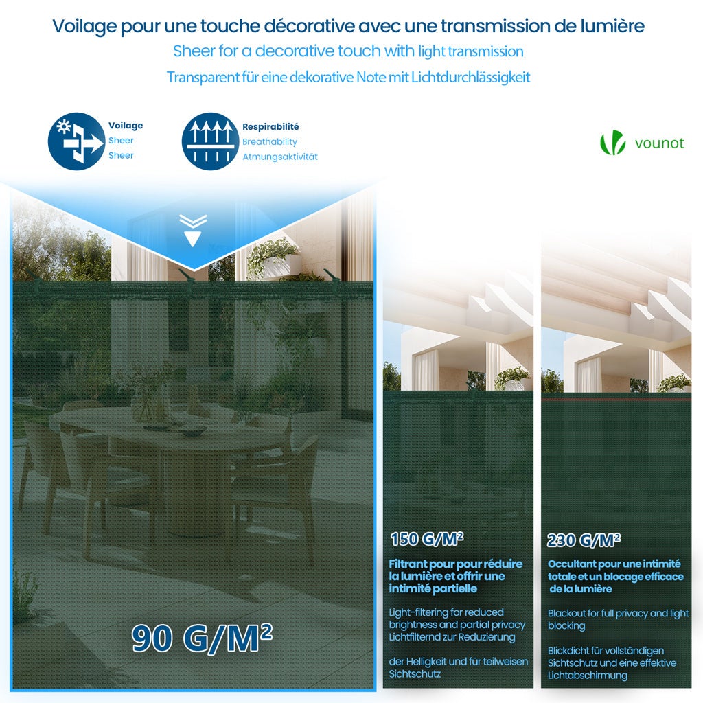 Brise vue occultant en HDPE 90g/m² 1x10m avec attaches de fixation vert VOUNOT® - 4