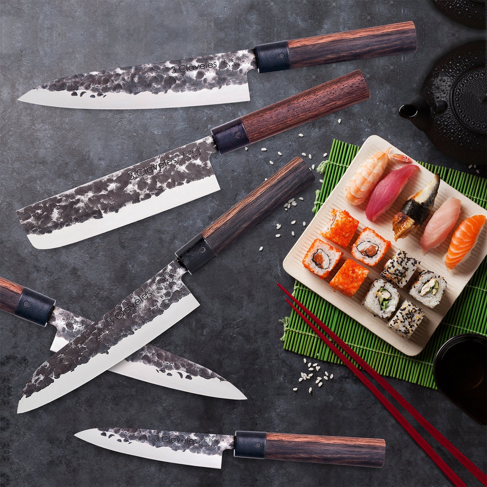 3 Claveles Coltello Giapponese da cucina 16 cm, Legno, 6 Unità - 2