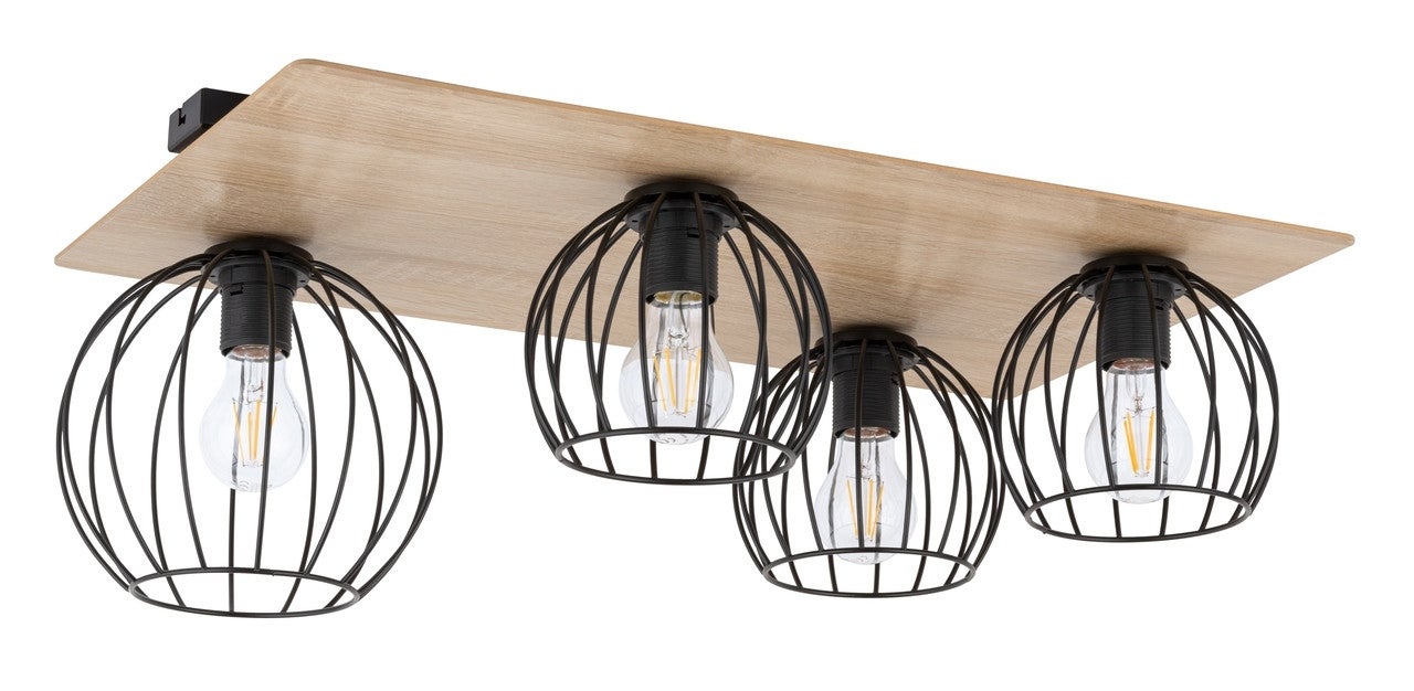 Lampa sufitowa wisząca Cyber jasne drewno-czarna 4xE27x15W dekoracyjna wym: 24 x 67 x 38 cm metal SIGMA
