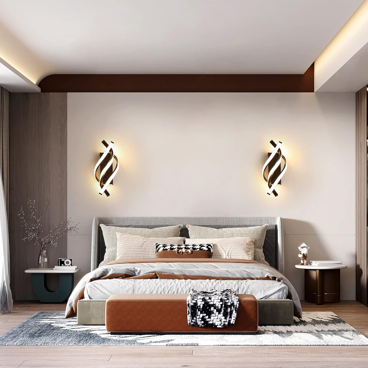 Lampada da Parete Interno, aplikacje da Parete led Moderno, aplikacje Camera da Letto Design Curvo 3000K Luce Bianca Calda, Nero - 4