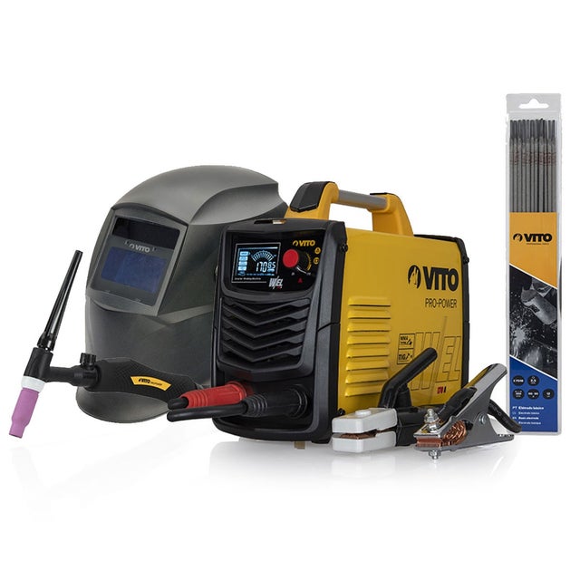 Poste a souder Profesionnel inverter MMA TIG 150 Ampères+12 baguettes Ø 2.5 mm + Cagoule LCD + Mallette VITO
