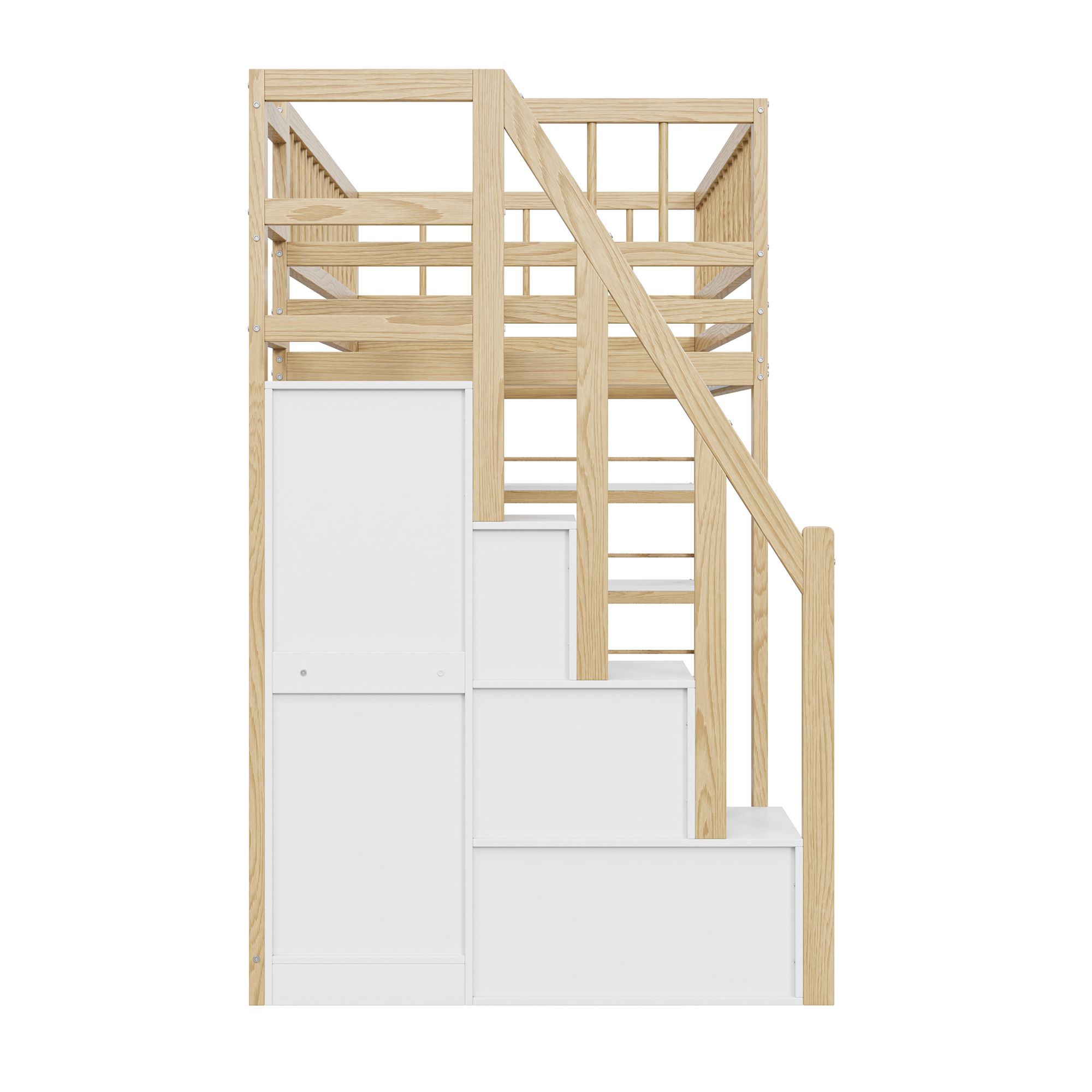 Lit superposé pour enfants 90 x 200, barrières hautes, avec armoire, échelle de sécurité, couleur bois d'origine - 6