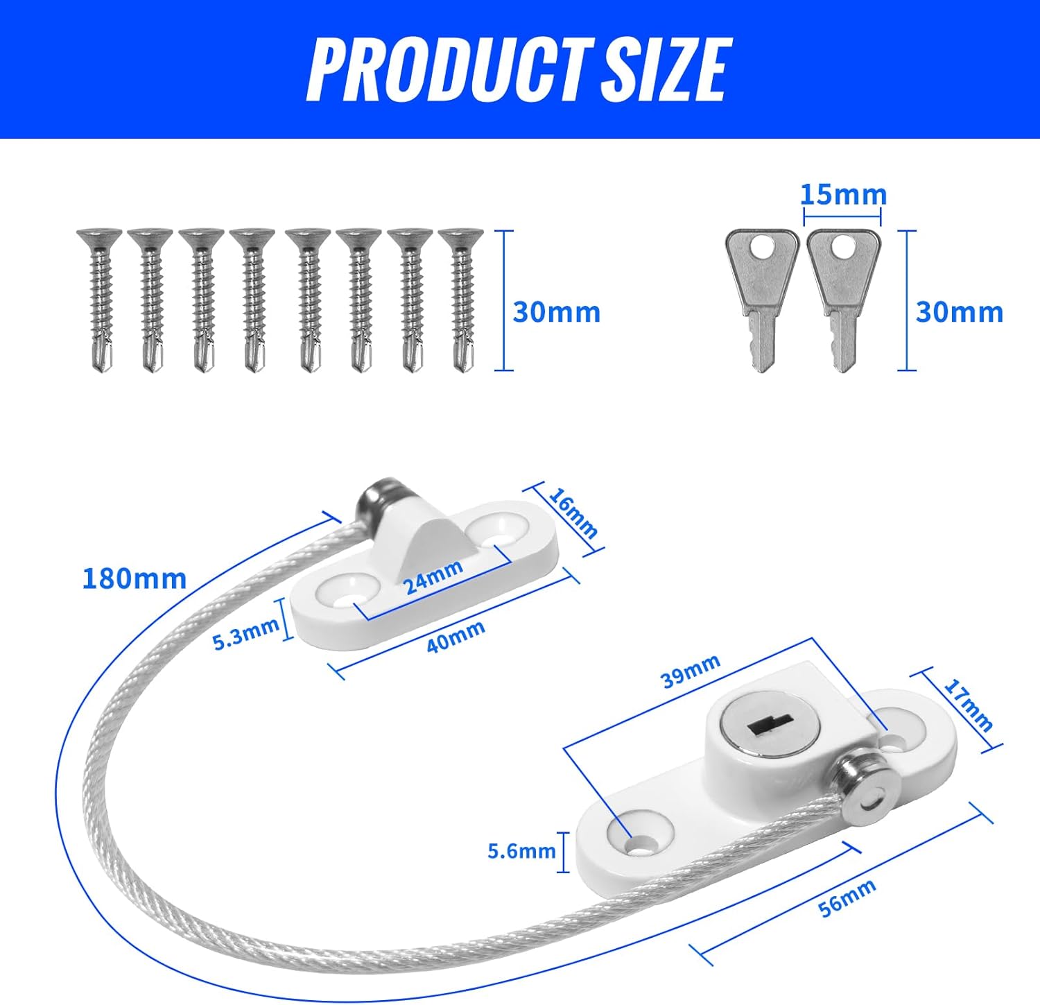 Lot de 2 verrous de fenêtre pour fenêtres en PVC, limiteurs de câble de fenêtre avec clés et vis pour la sécurité des enfants et des bébés - 2