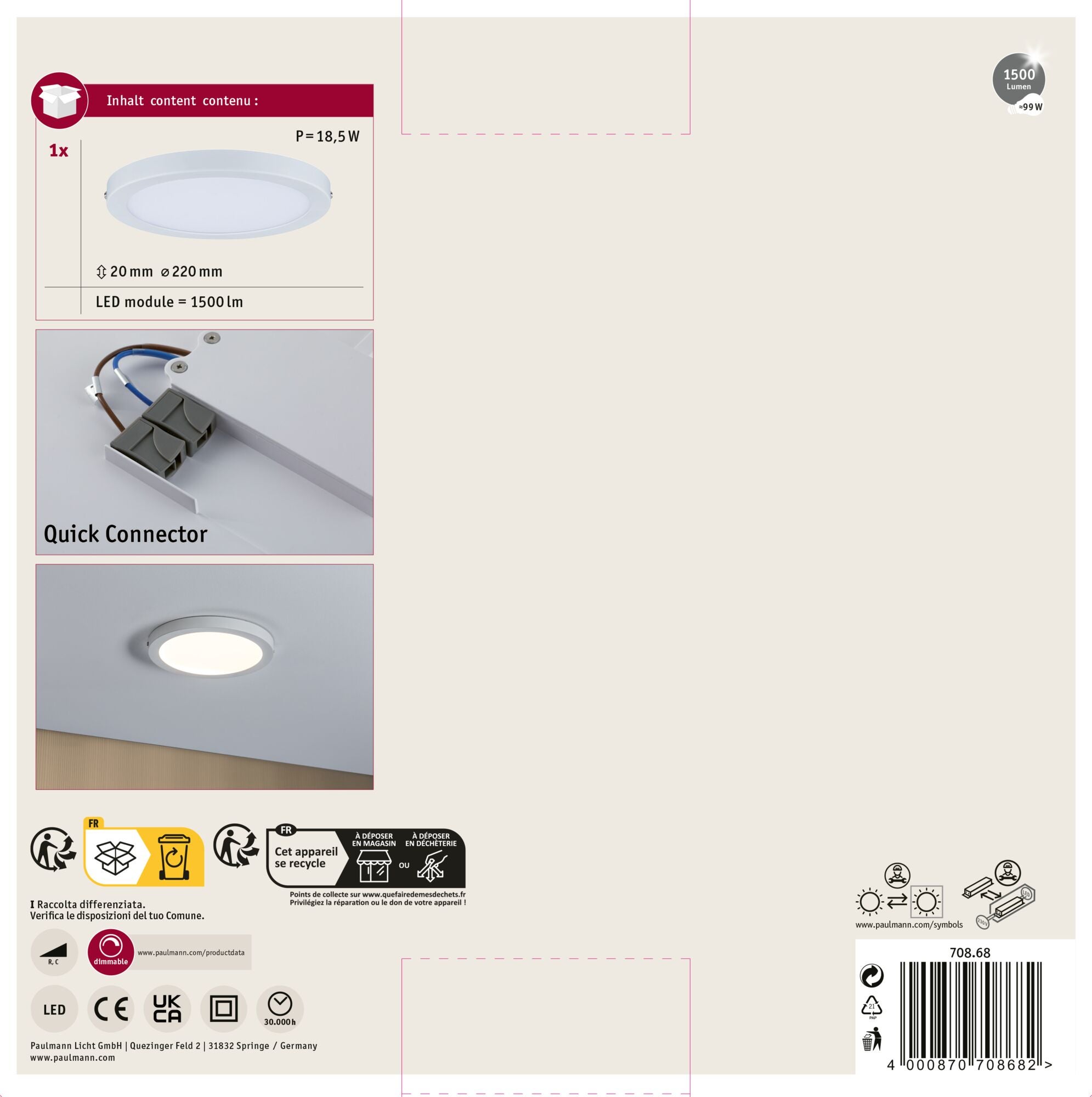 Panneau LED Atria rond 220 mm 14W 1150lm 2700K Blanc gradable - 8