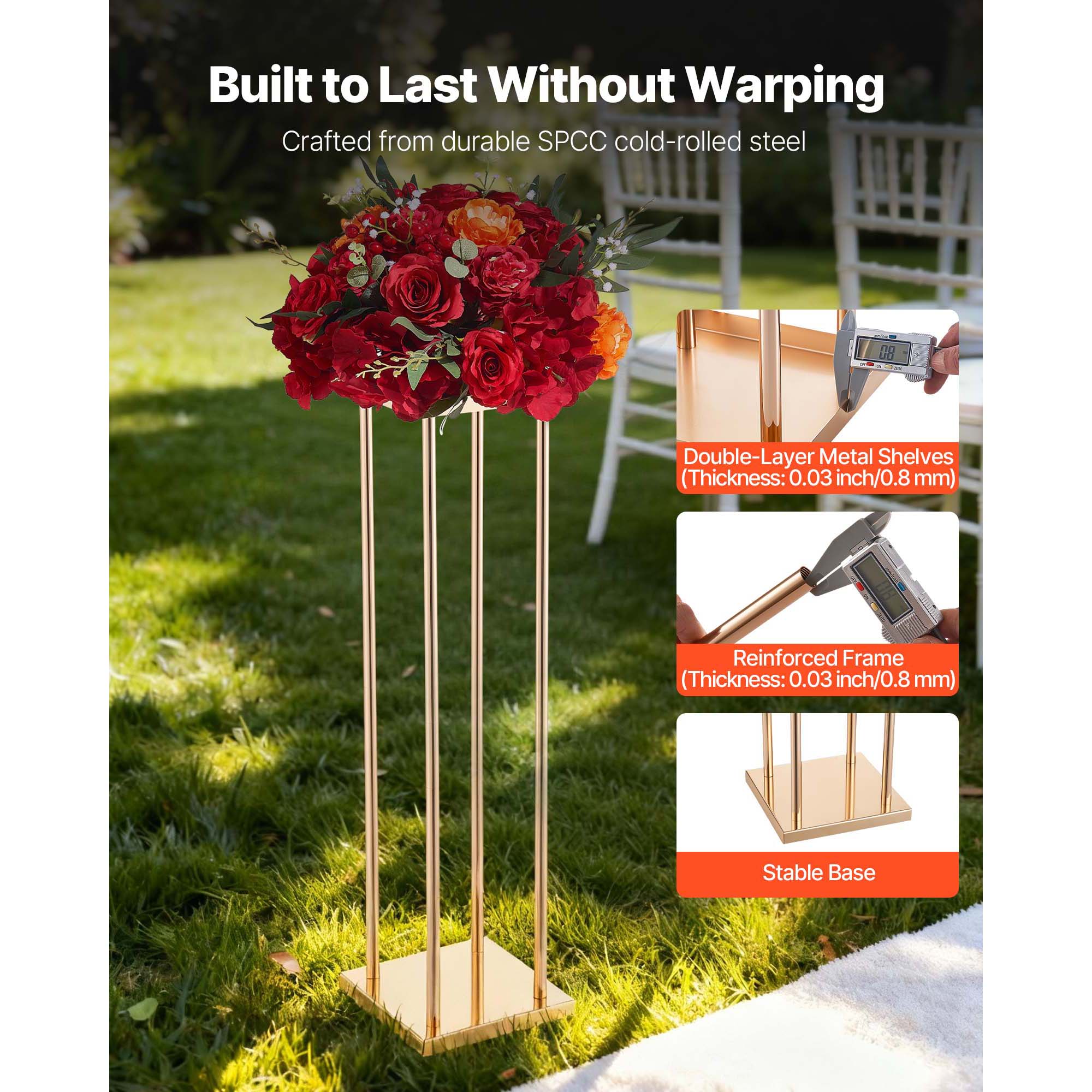 Lot de 10 supports SucceBuy pour fleurs de mariage, colonnes cylindriques de 80 cm avec panneau metallique, presentoir floral pour fetes,anniversaires - 3