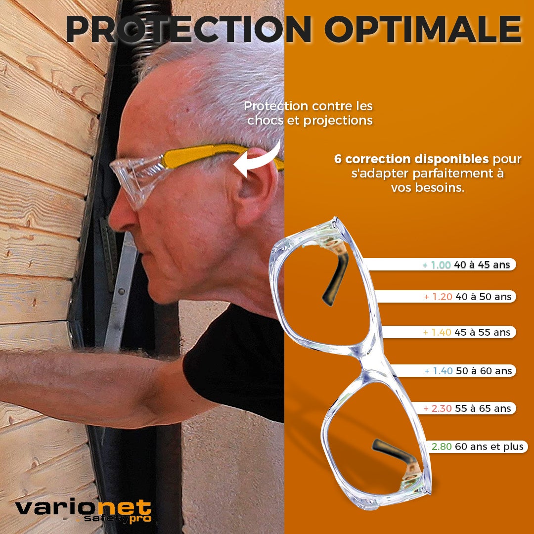 Lunettes de Protection Varionet Safety PRO Anti-buée Adaptée à votre vue (presbytie)+2,00 - Vision et Protection pour Presbytie - Normées CE - 2