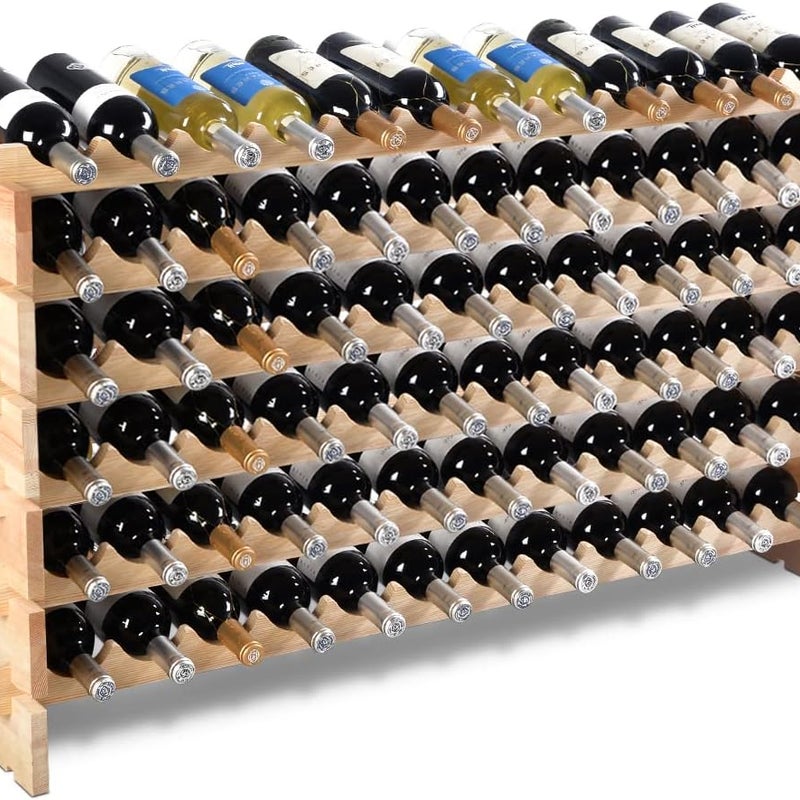 Regał na 72 Butelki, Stojak na Wino z 6 Półkami, Stojak na Butelki z Litego Drewna Sosnowego, 119 × 29 × 71,5 cm