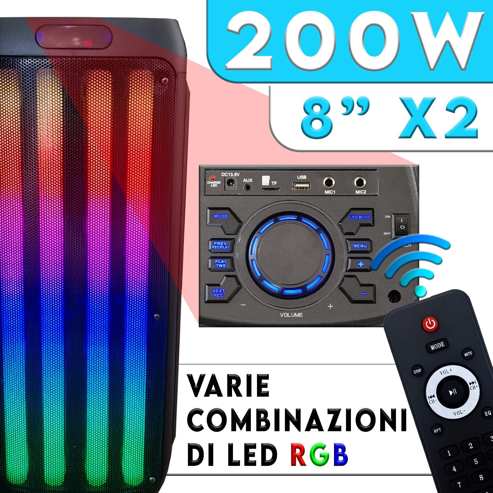 TYOTY Altoparlanti Bluetooth portatili 80 W Grande Potente Wireless Outdoor Forte Stereo Bassi Profondi Boombox TWS Home Party Speaker con Subwoofer Luci LED