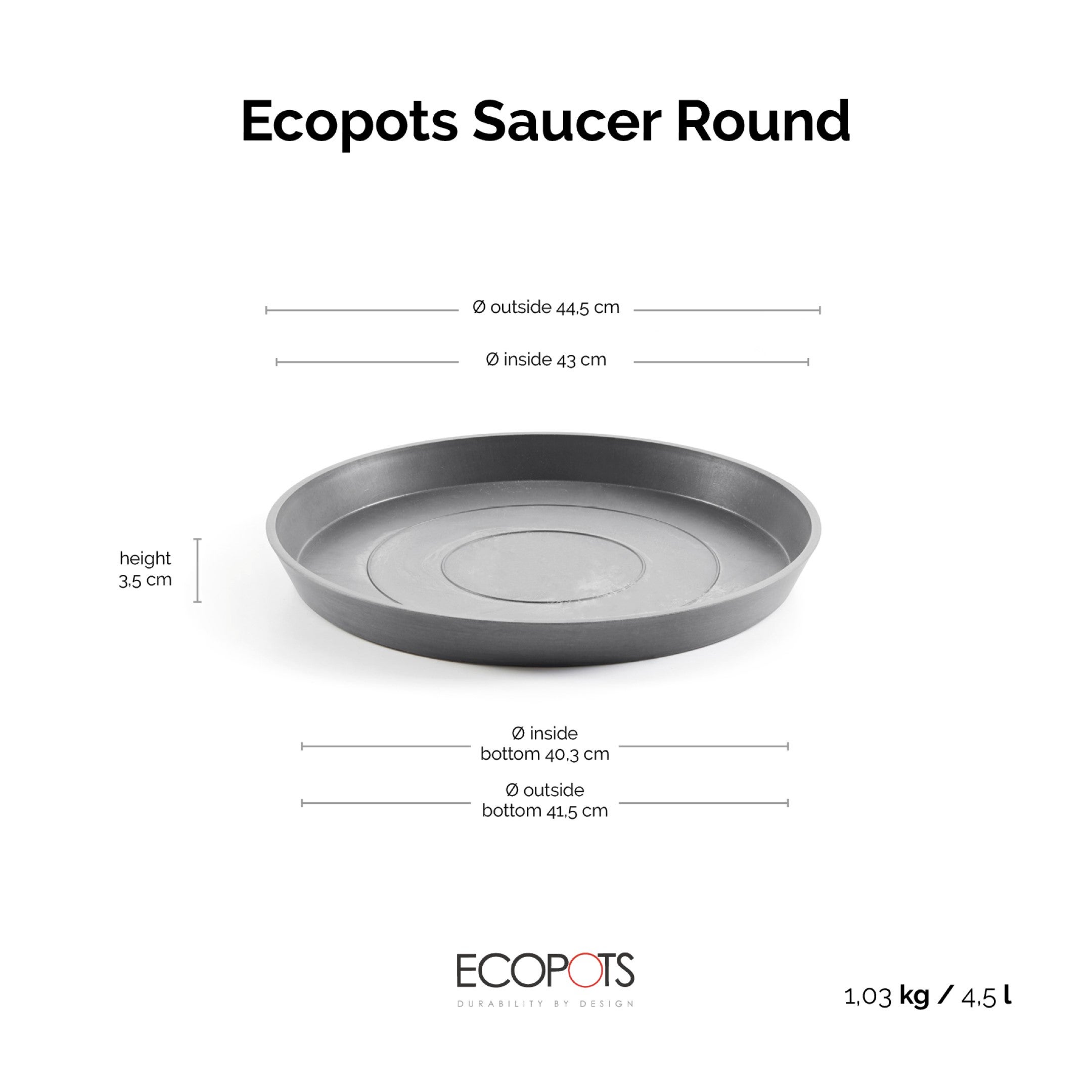 Ecopots Soucoupe ronde 60 pour pot de fleurs - L 50,5 cm x l 50,5 cm x H 3,5 cm - Gris - Intérieur et extérieur - 2
